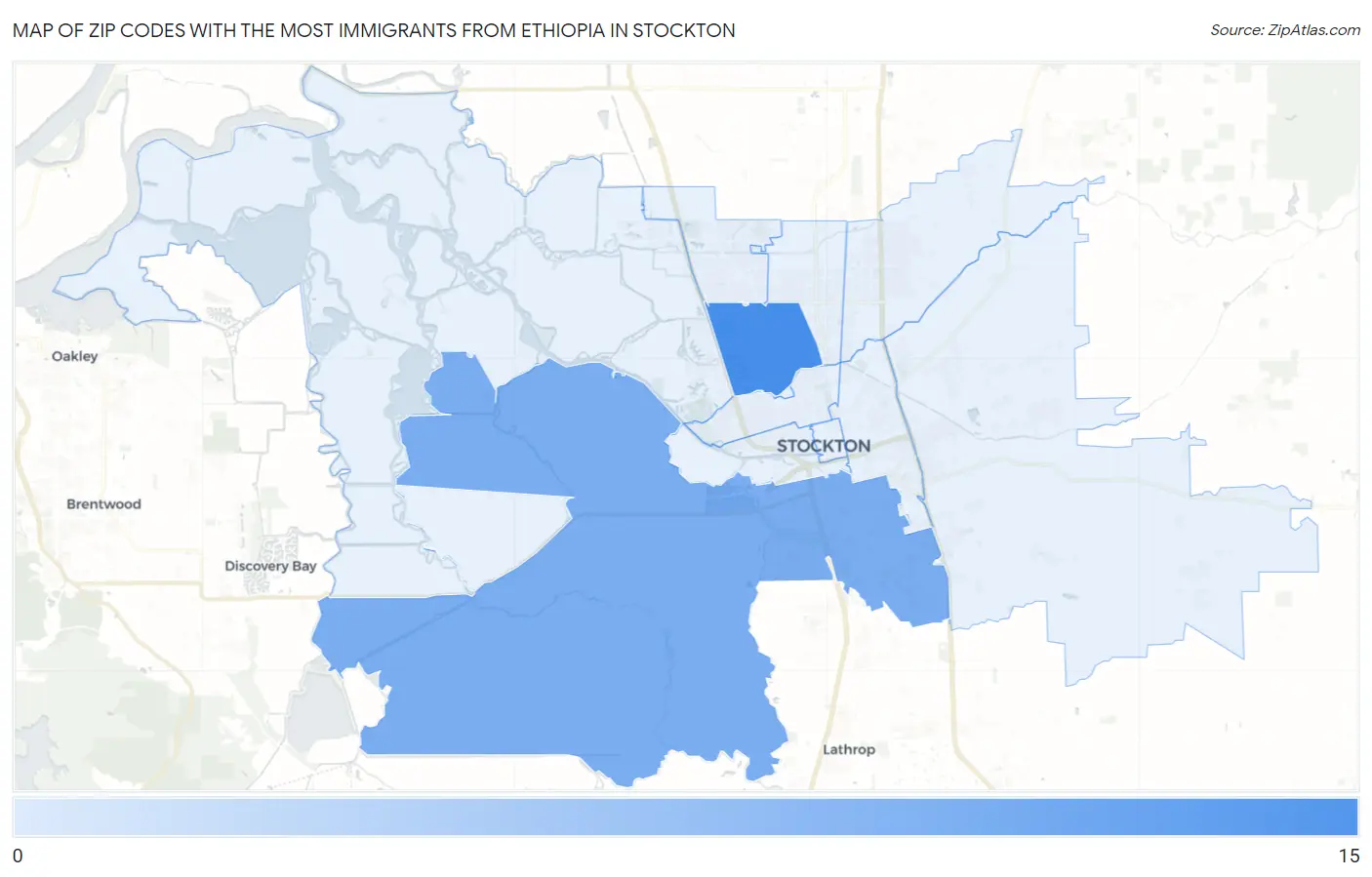 Zip Codes with the Most Immigrants from Ethiopia in Stockton Map
