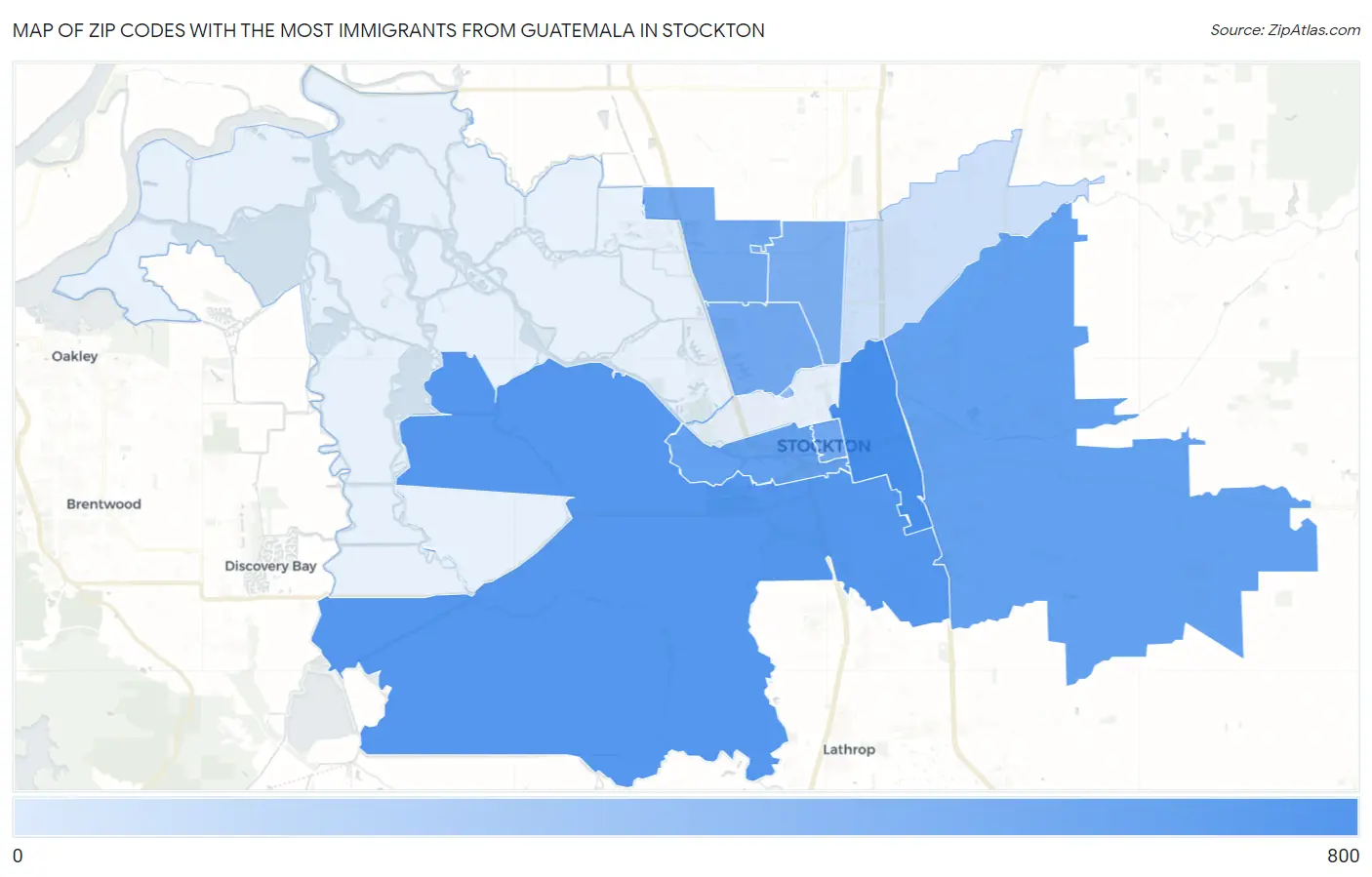 Zip Codes with the Most Immigrants from Guatemala in Stockton Map