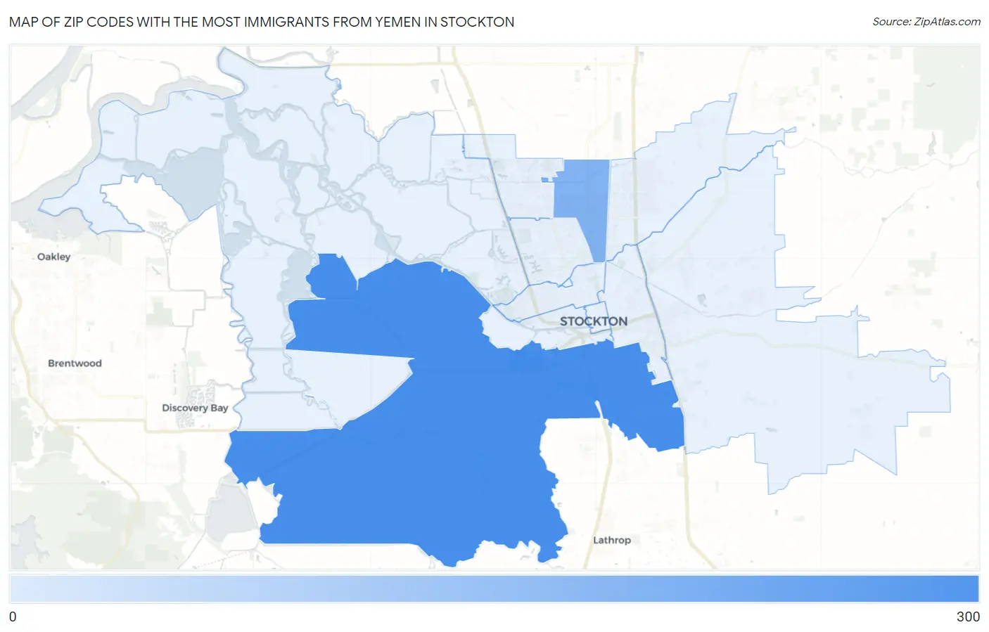 Zip Codes with the Most Immigrants from Yemen in Stockton Map