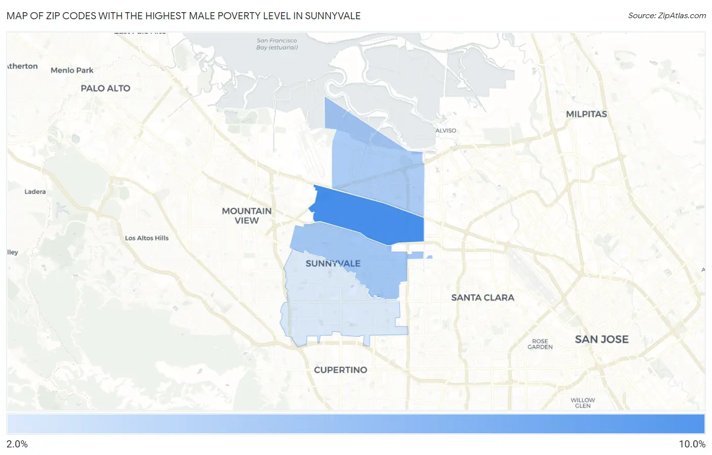 Zip Codes with the Highest Male Poverty Level in Sunnyvale Map