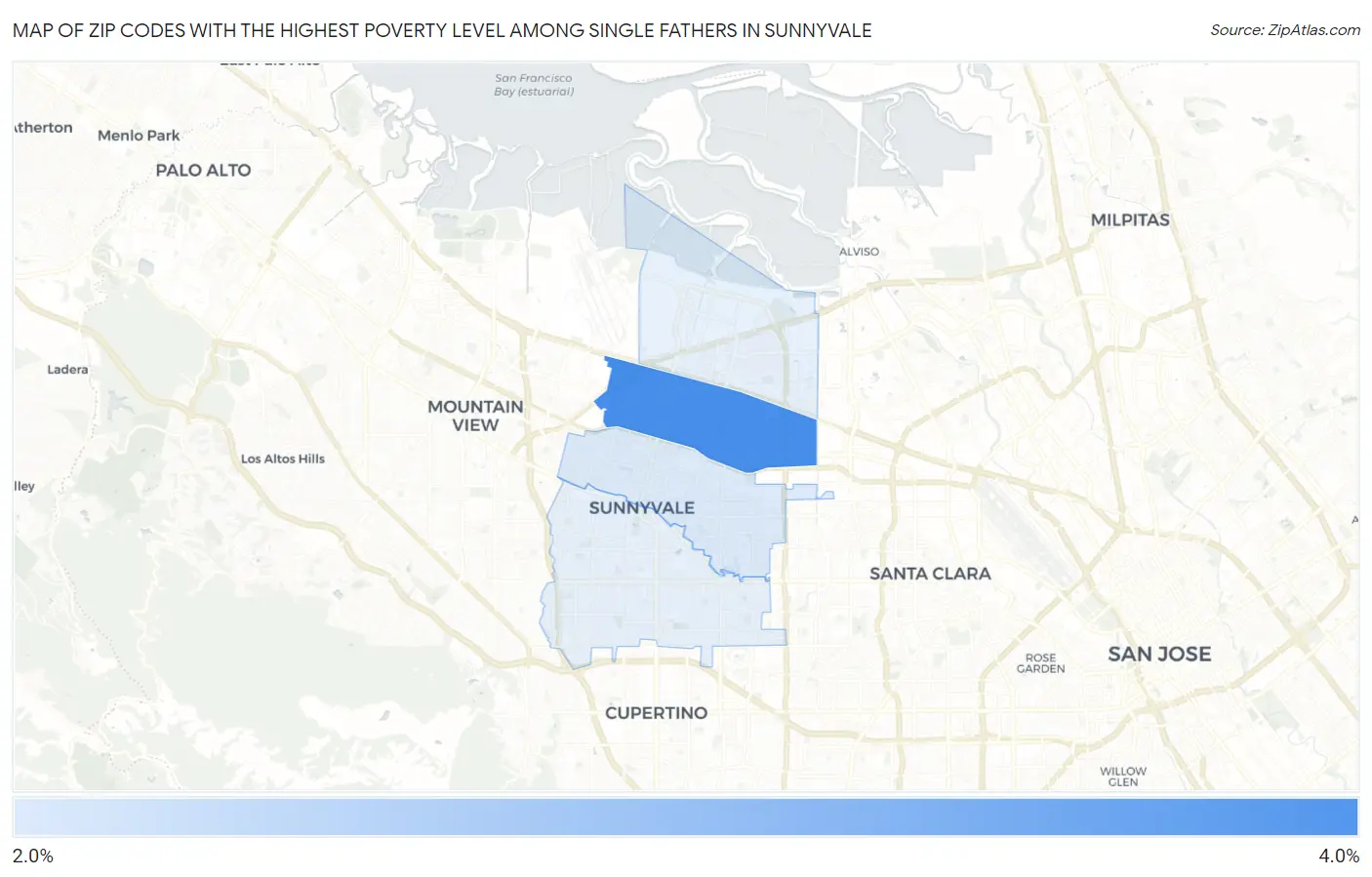 Zip Codes with the Highest Poverty Level Among Single Fathers in Sunnyvale Map