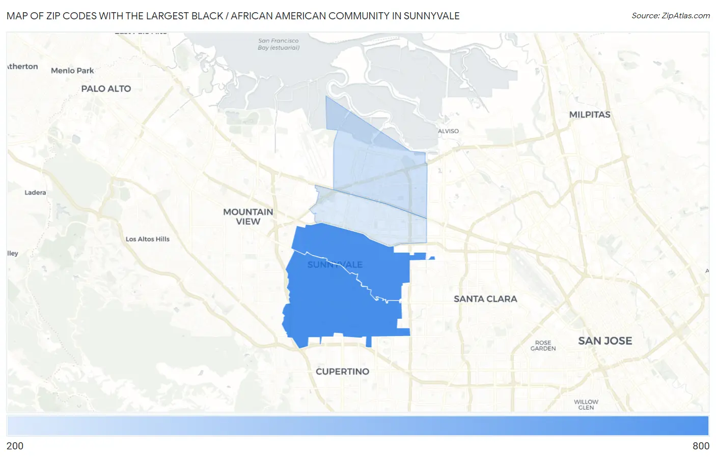 Zip Codes with the Largest Black / African American Community in Sunnyvale Map