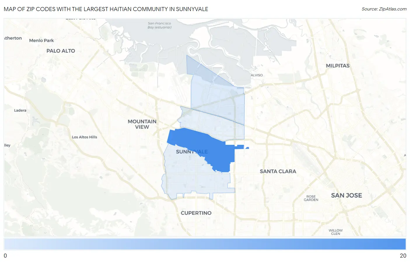 Zip Codes with the Largest Haitian Community in Sunnyvale Map