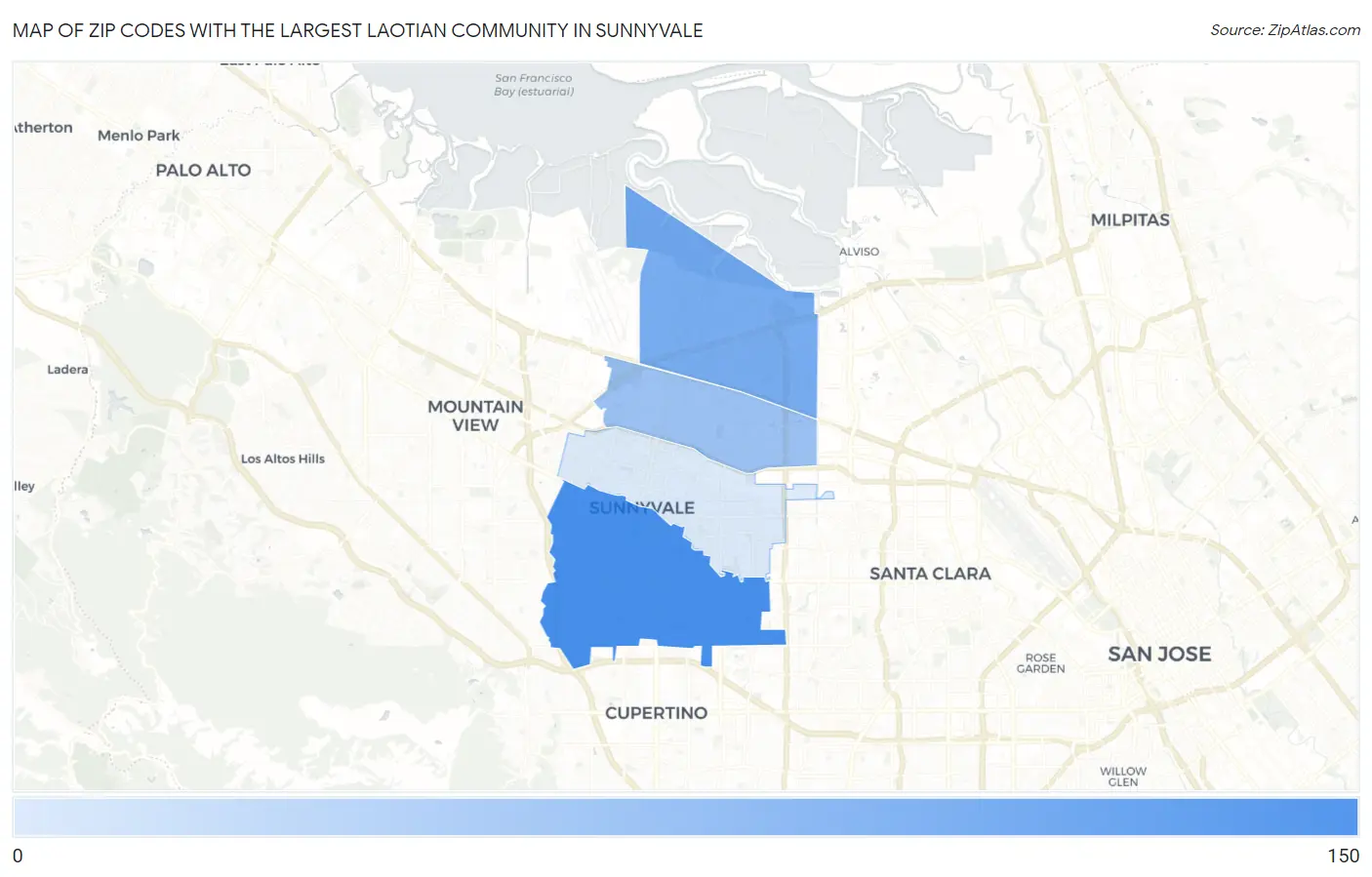 Zip Codes with the Largest Laotian Community in Sunnyvale Map