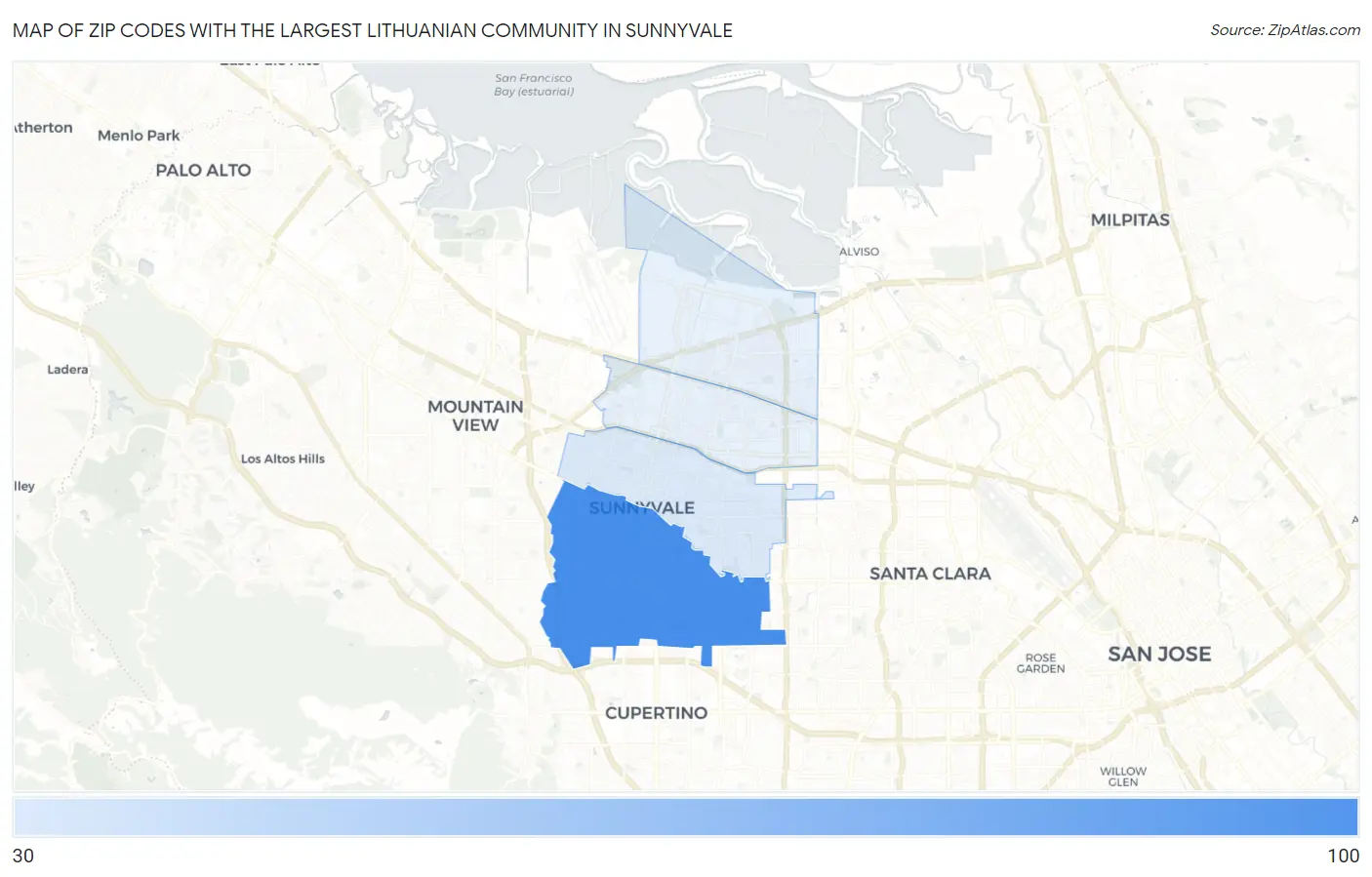 Zip Codes with the Largest Lithuanian Community in Sunnyvale Map
