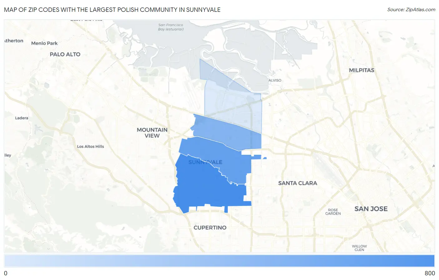 Zip Codes with the Largest Polish Community in Sunnyvale Map