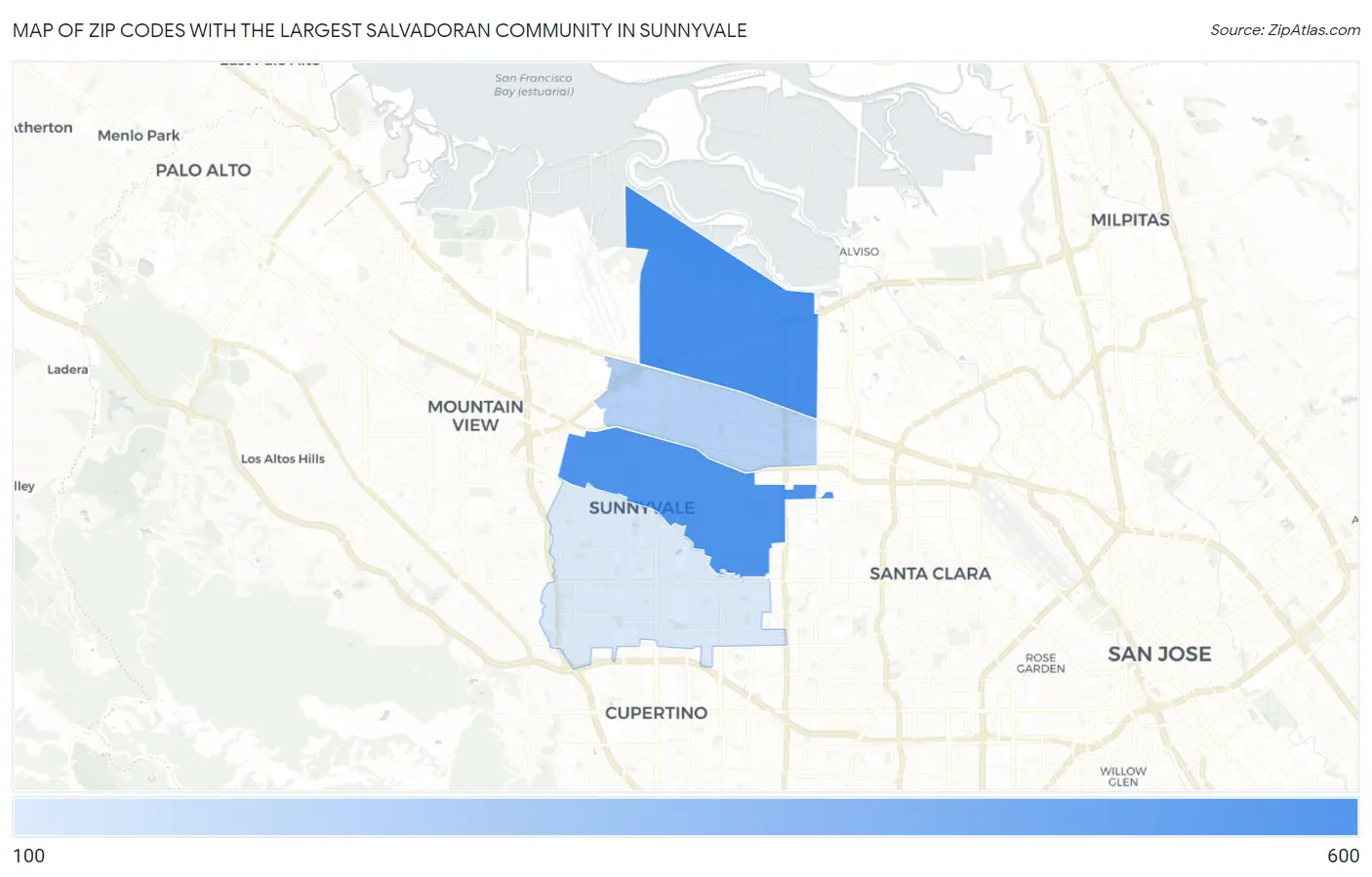 Zip Codes with the Largest Salvadoran Community in Sunnyvale Map