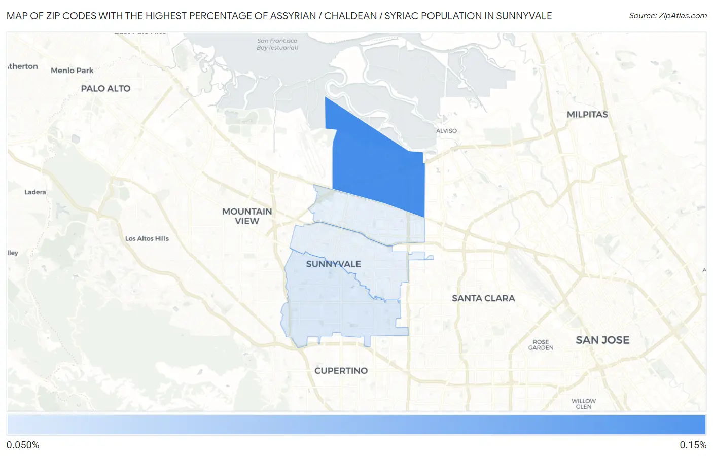 Zip Codes with the Highest Percentage of Assyrian / Chaldean / Syriac Population in Sunnyvale Map