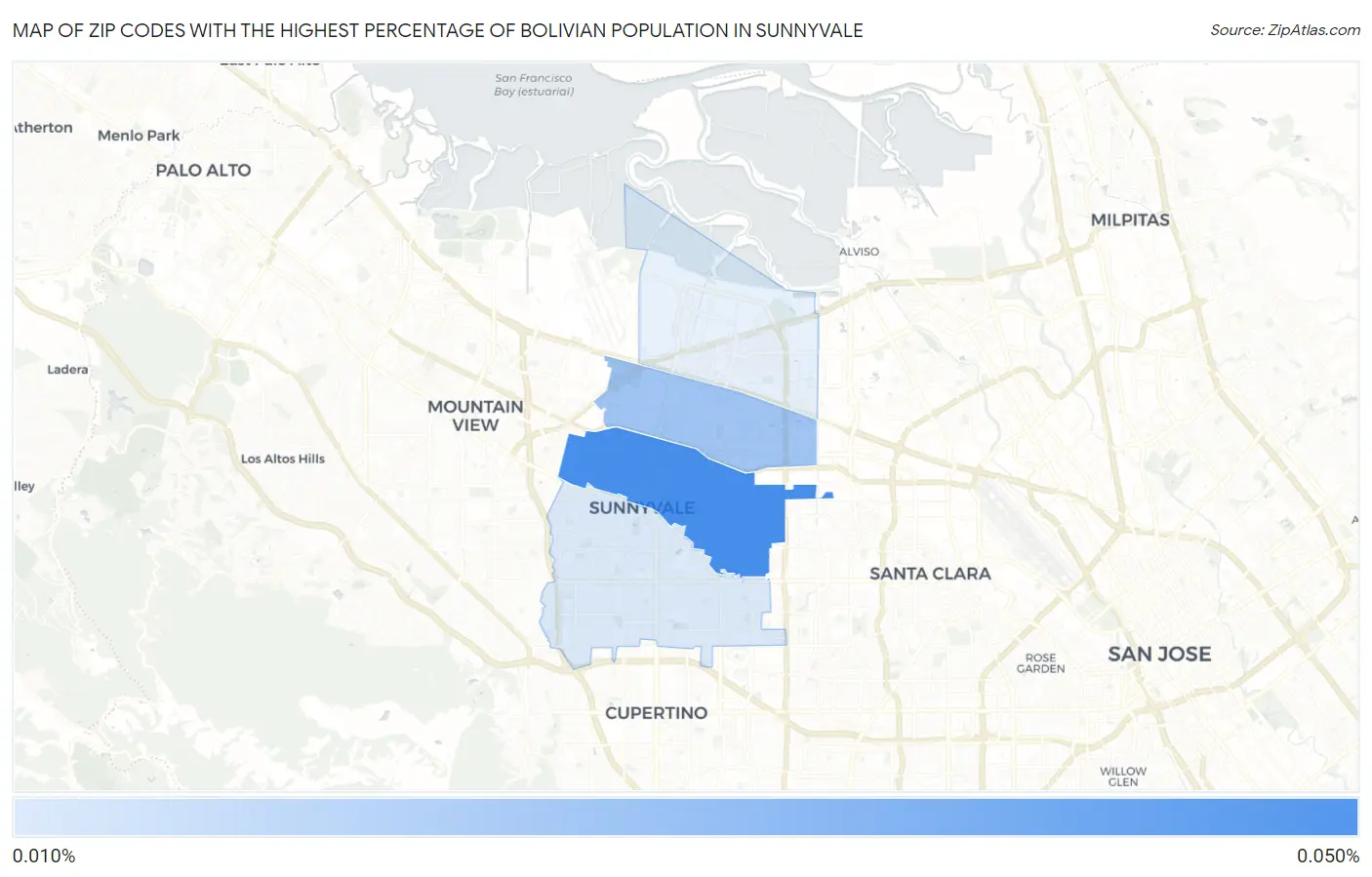 Zip Codes with the Highest Percentage of Bolivian Population in Sunnyvale Map