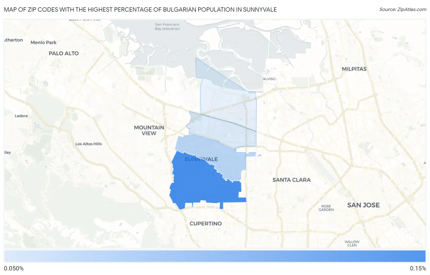 Zip Codes with the Highest Percentage of Bulgarian Population in Sunnyvale Map