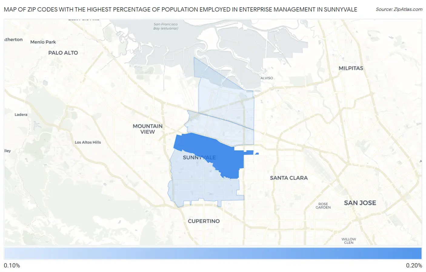 Zip Codes with the Highest Percentage of Population Employed in Enterprise Management in Sunnyvale Map