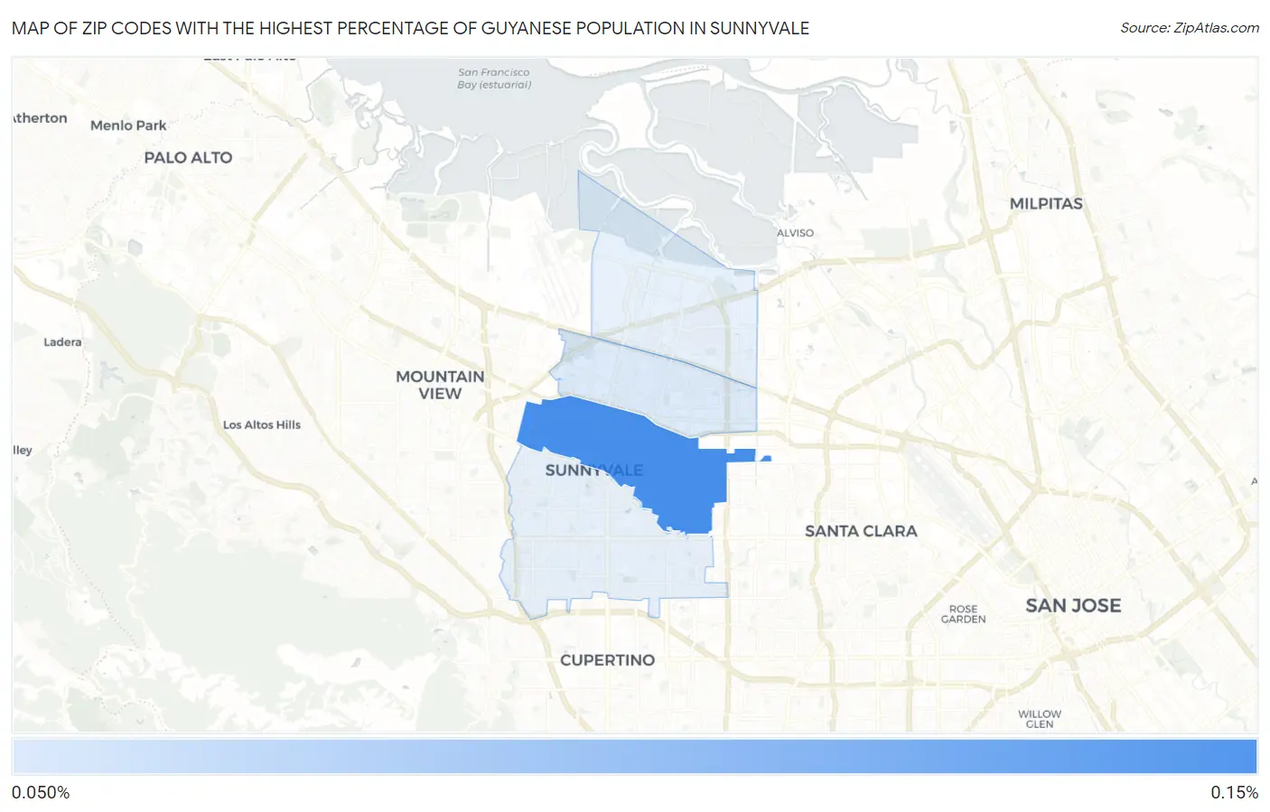 Zip Codes with the Highest Percentage of Guyanese Population in Sunnyvale Map