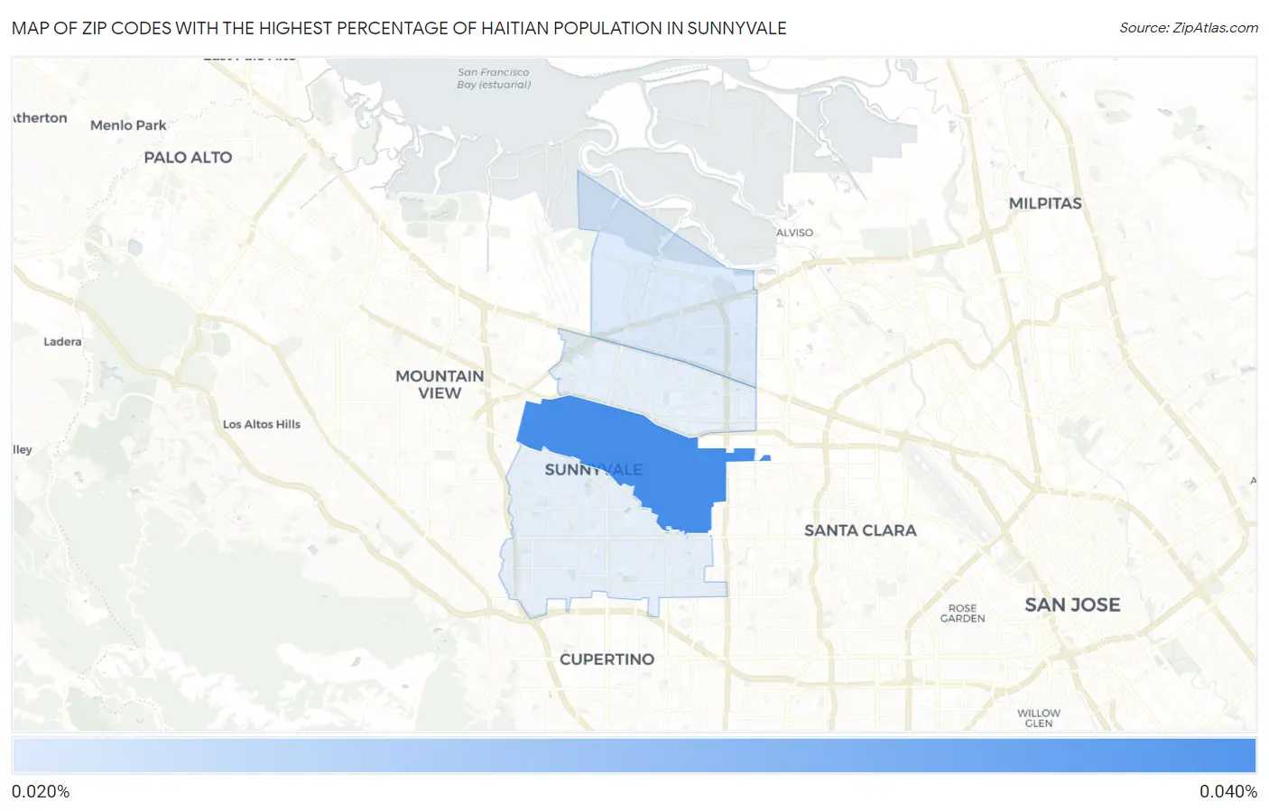 Zip Codes with the Highest Percentage of Haitian Population in Sunnyvale Map