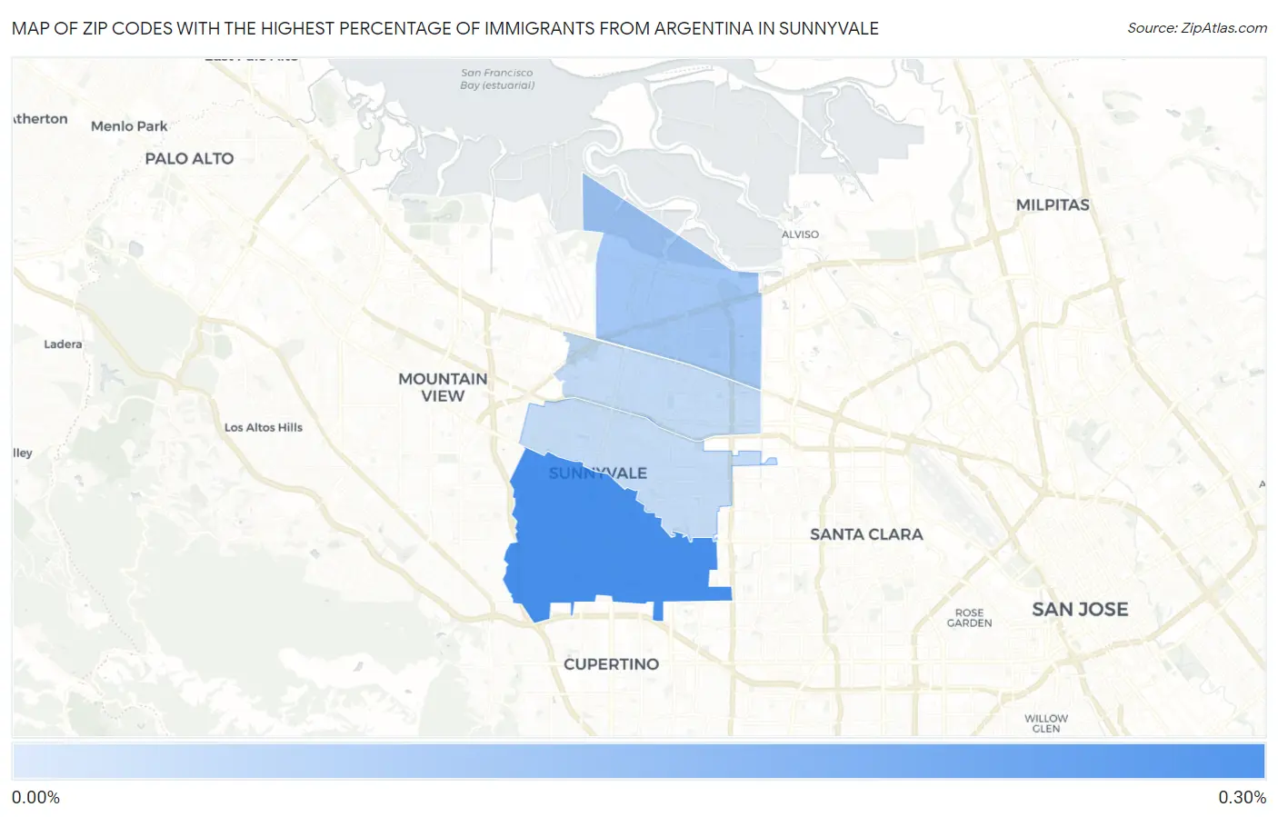 Zip Codes with the Highest Percentage of Immigrants from Argentina in Sunnyvale Map