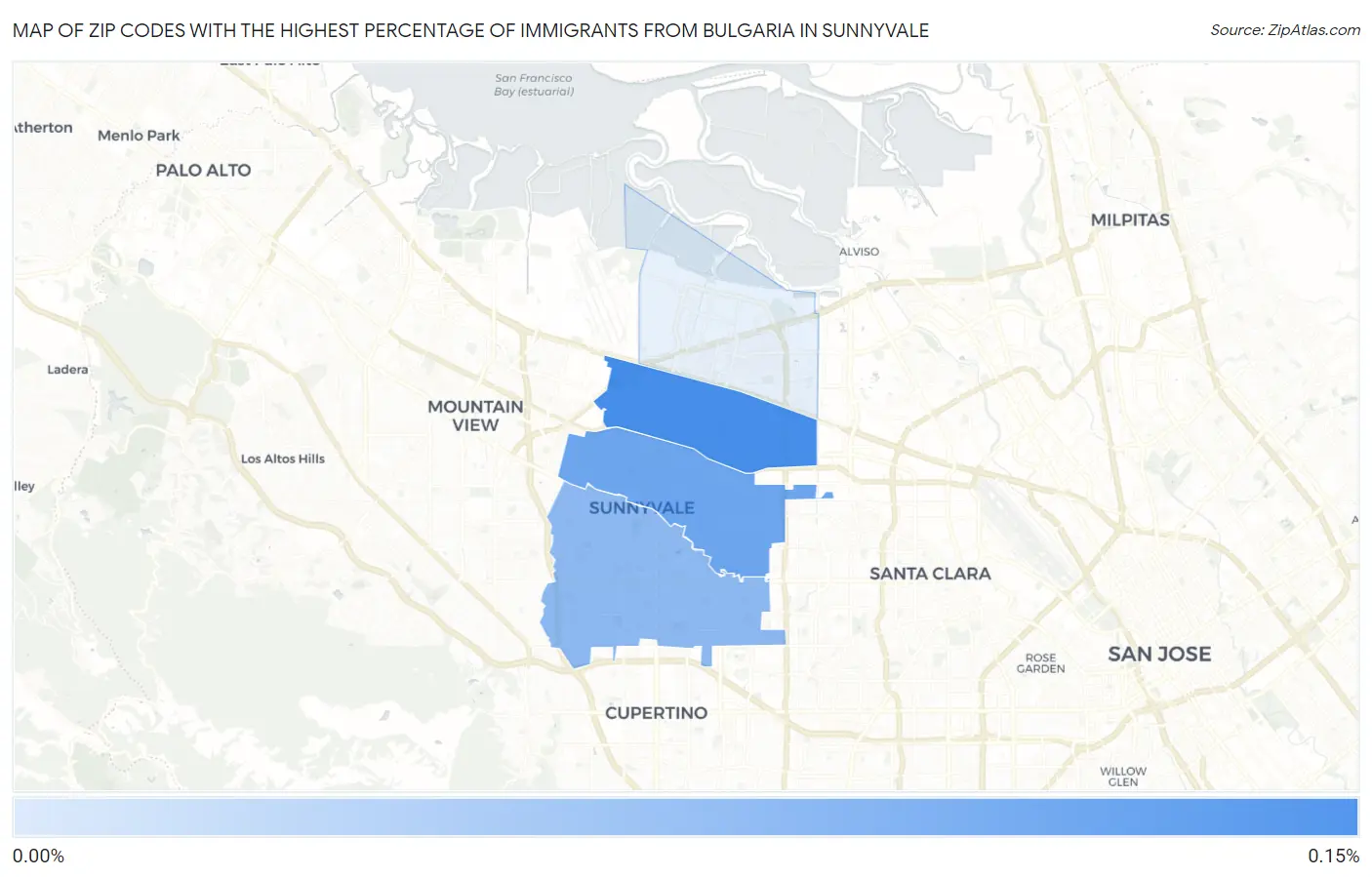 Zip Codes with the Highest Percentage of Immigrants from Bulgaria in Sunnyvale Map