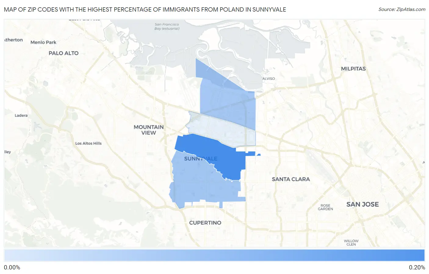 Zip Codes with the Highest Percentage of Immigrants from Poland in Sunnyvale Map