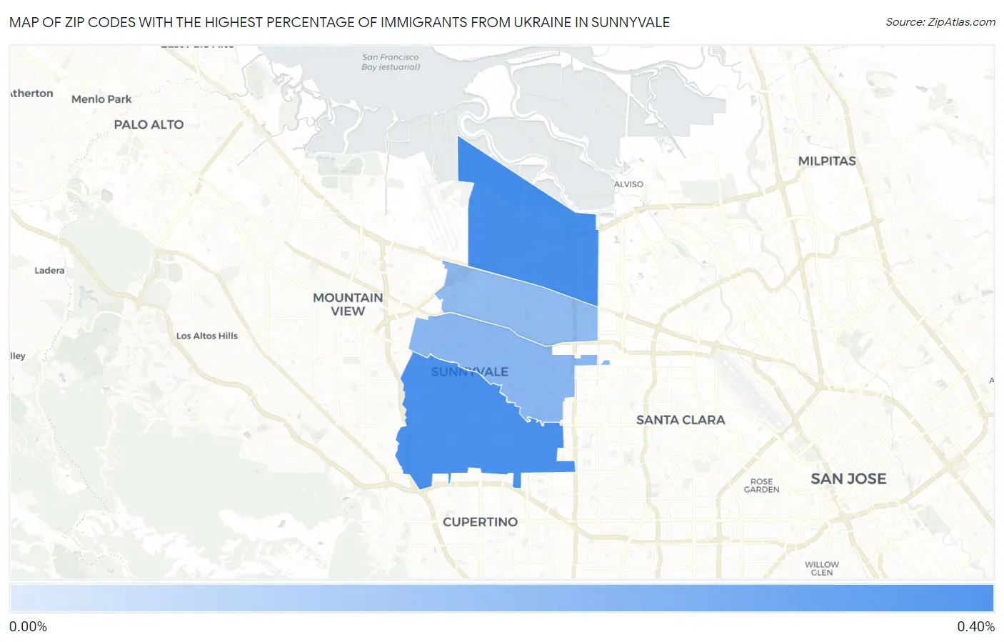 Zip Codes with the Highest Percentage of Immigrants from Ukraine in Sunnyvale Map