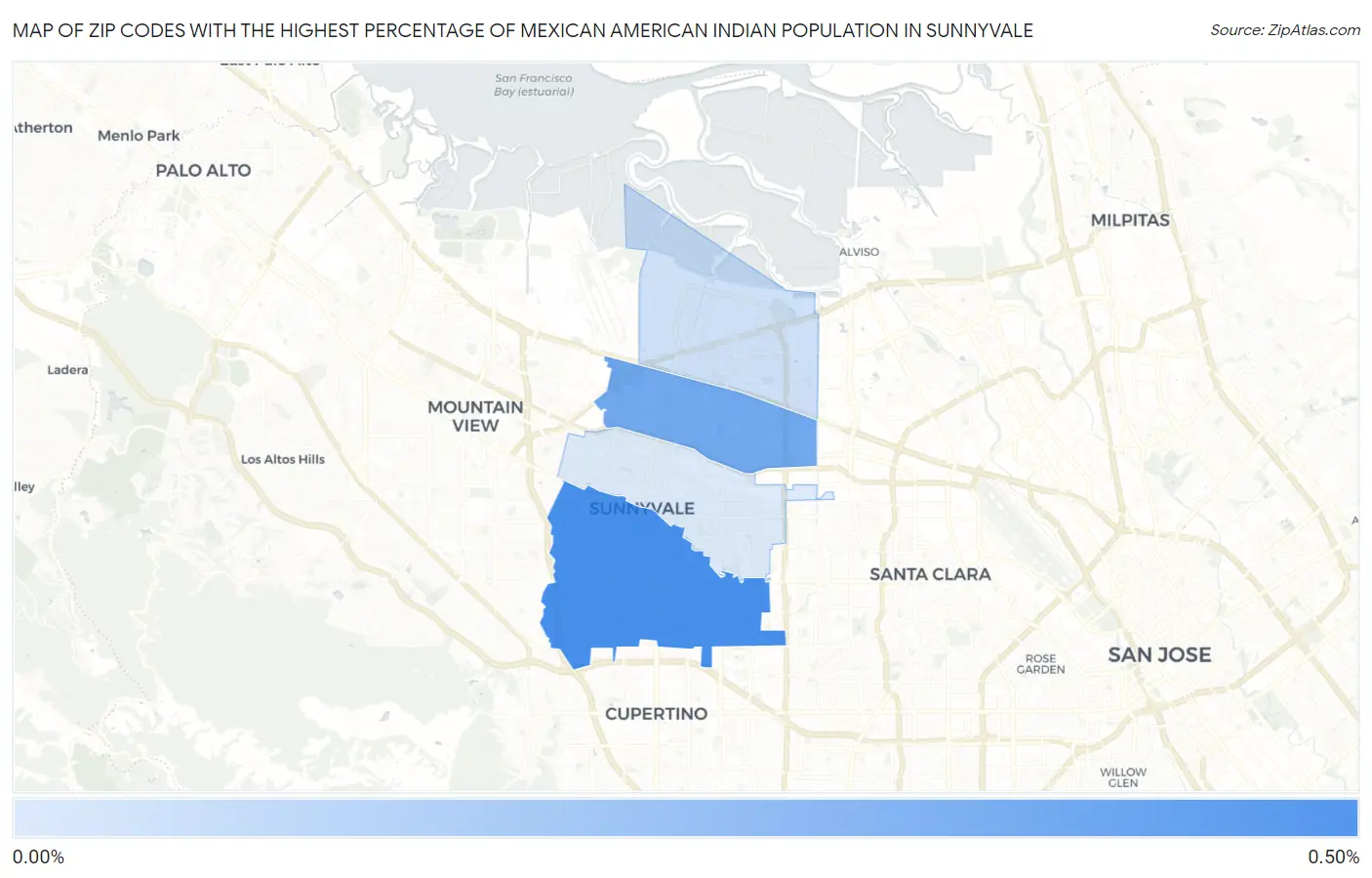 Zip Codes with the Highest Percentage of Mexican American Indian Population in Sunnyvale Map
