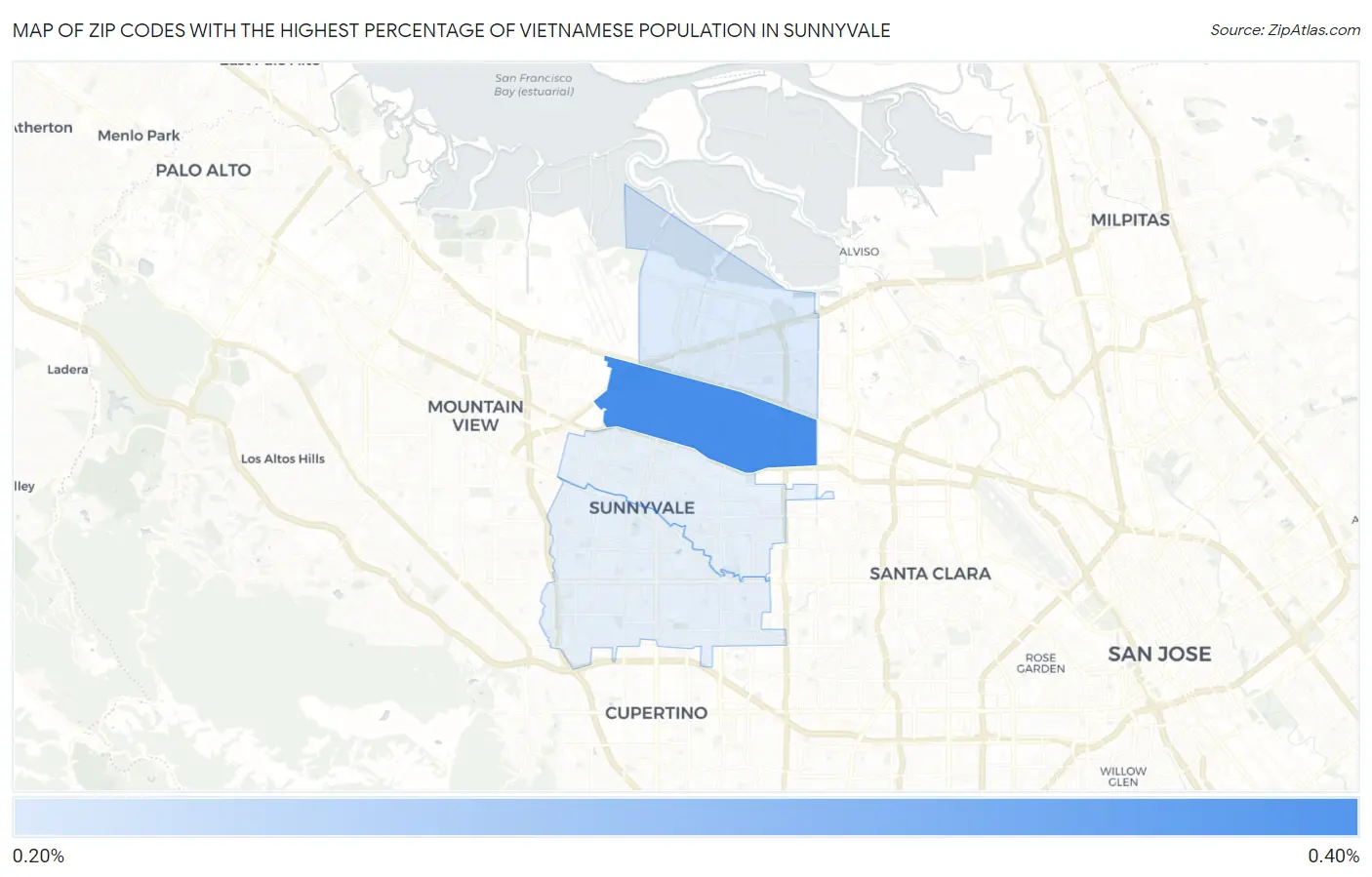 Zip Codes with the Highest Percentage of Vietnamese Population in Sunnyvale Map