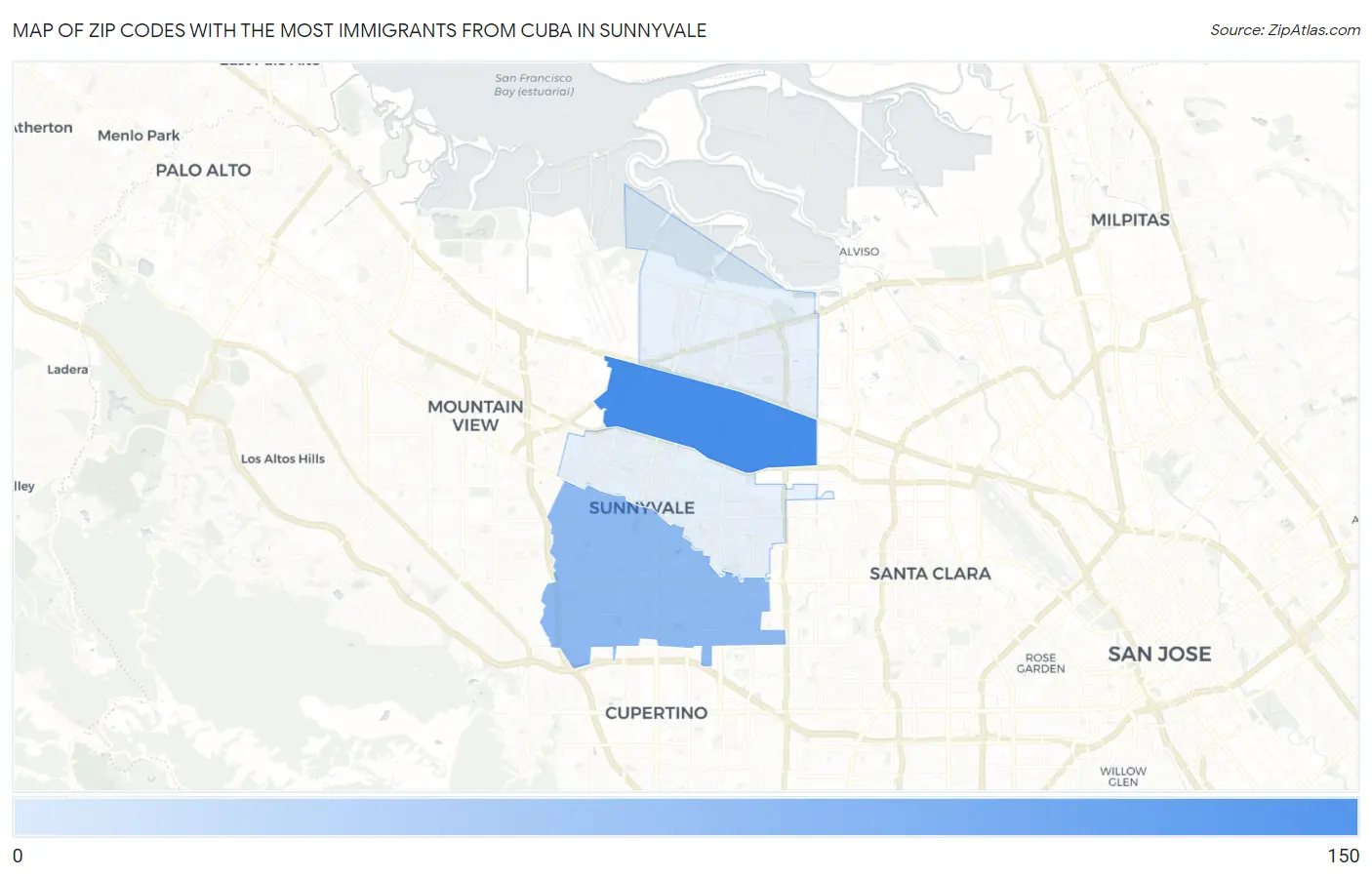 Zip Codes with the Most Immigrants from Cuba in Sunnyvale Map