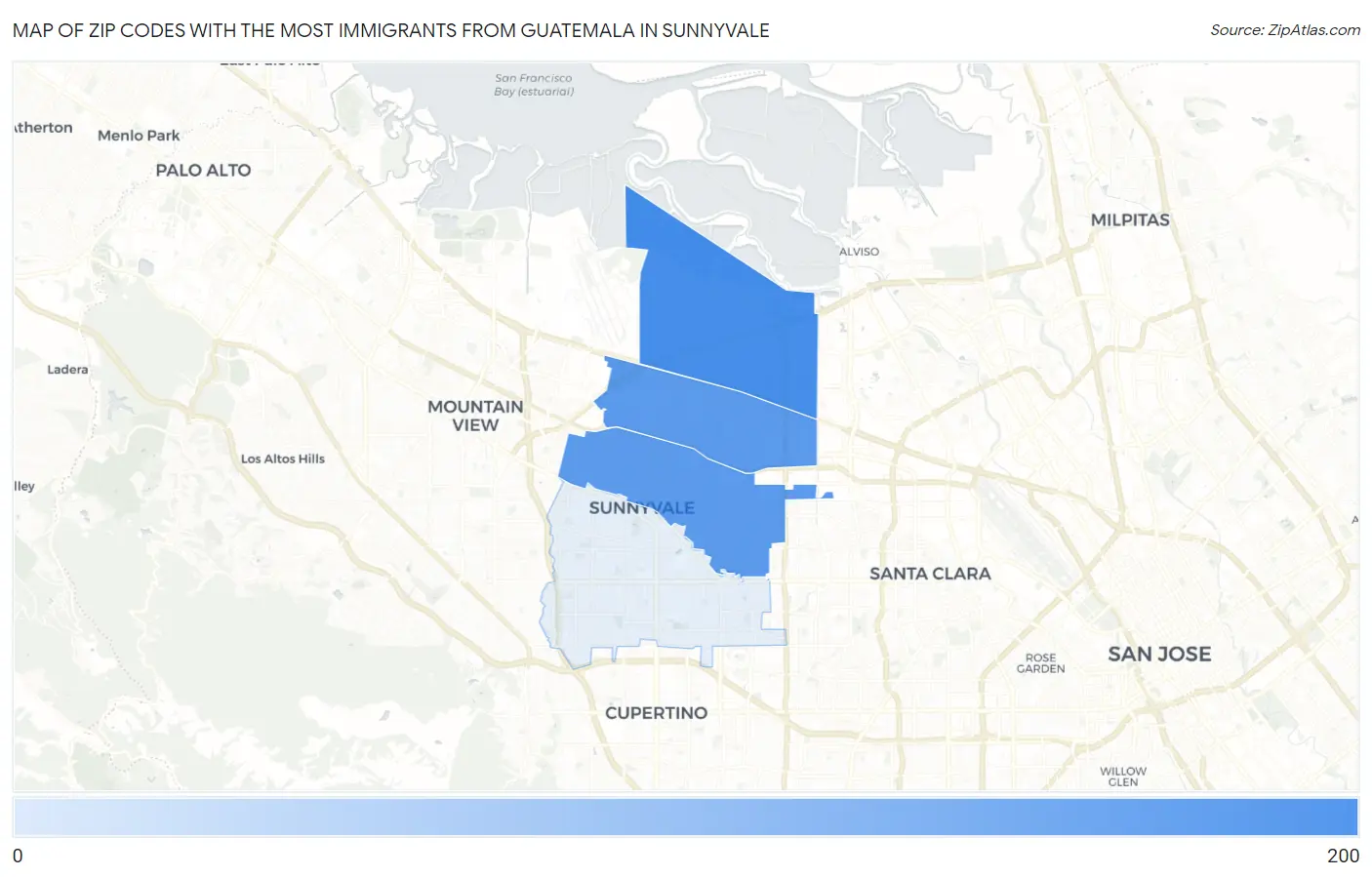 Zip Codes with the Most Immigrants from Guatemala in Sunnyvale Map