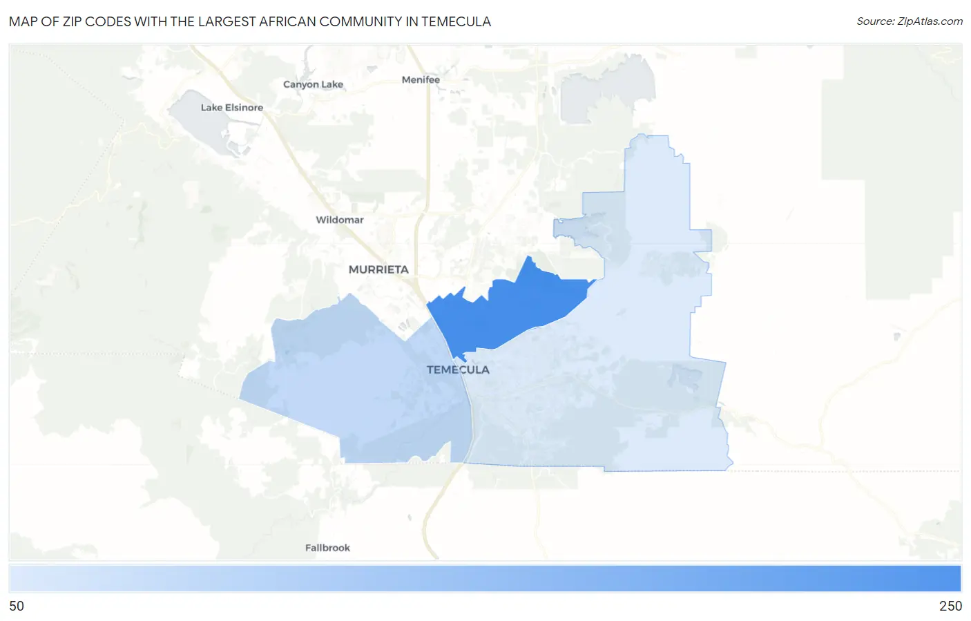 Zip Codes with the Largest African Community in Temecula Map