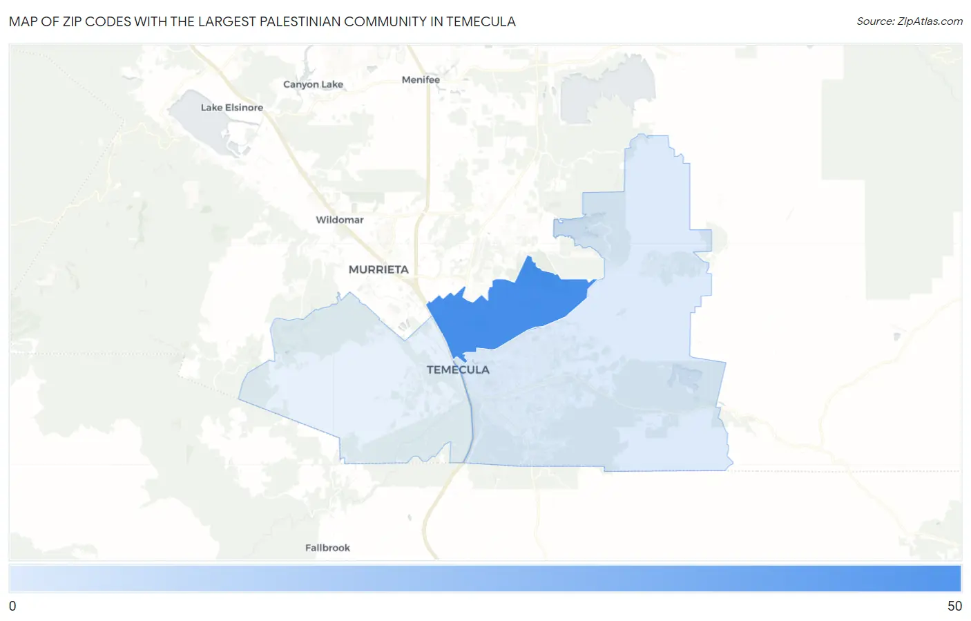 Zip Codes with the Largest Palestinian Community in Temecula Map