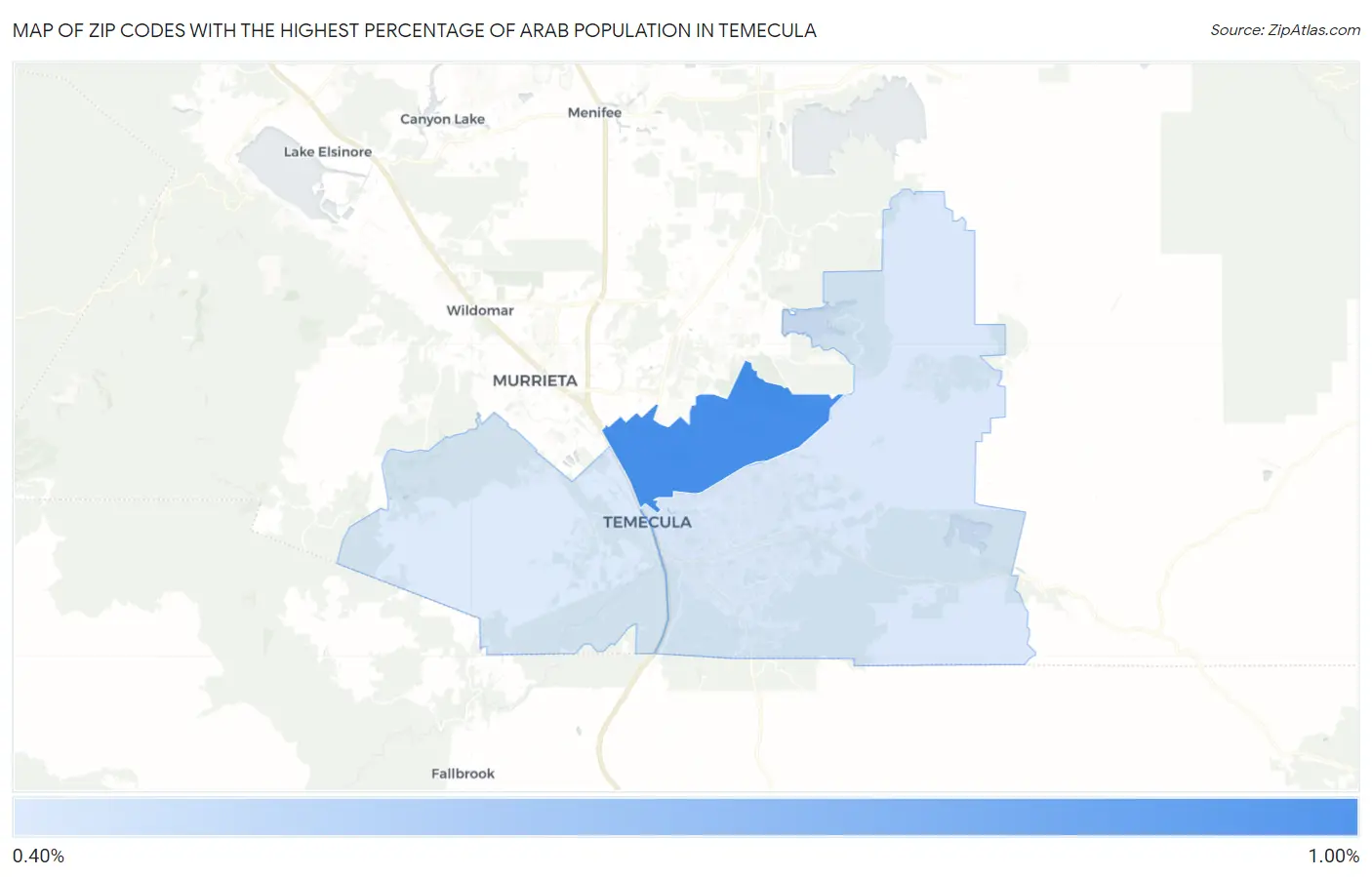 Zip Codes with the Highest Percentage of Arab Population in Temecula Map