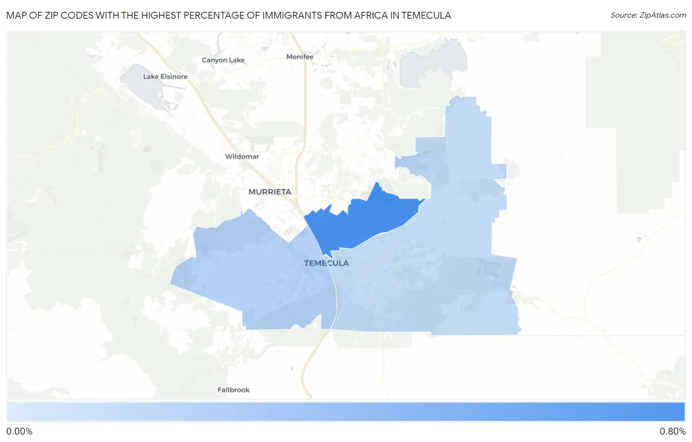 Zip Codes with the Highest Percentage of Immigrants from Africa in Temecula Map