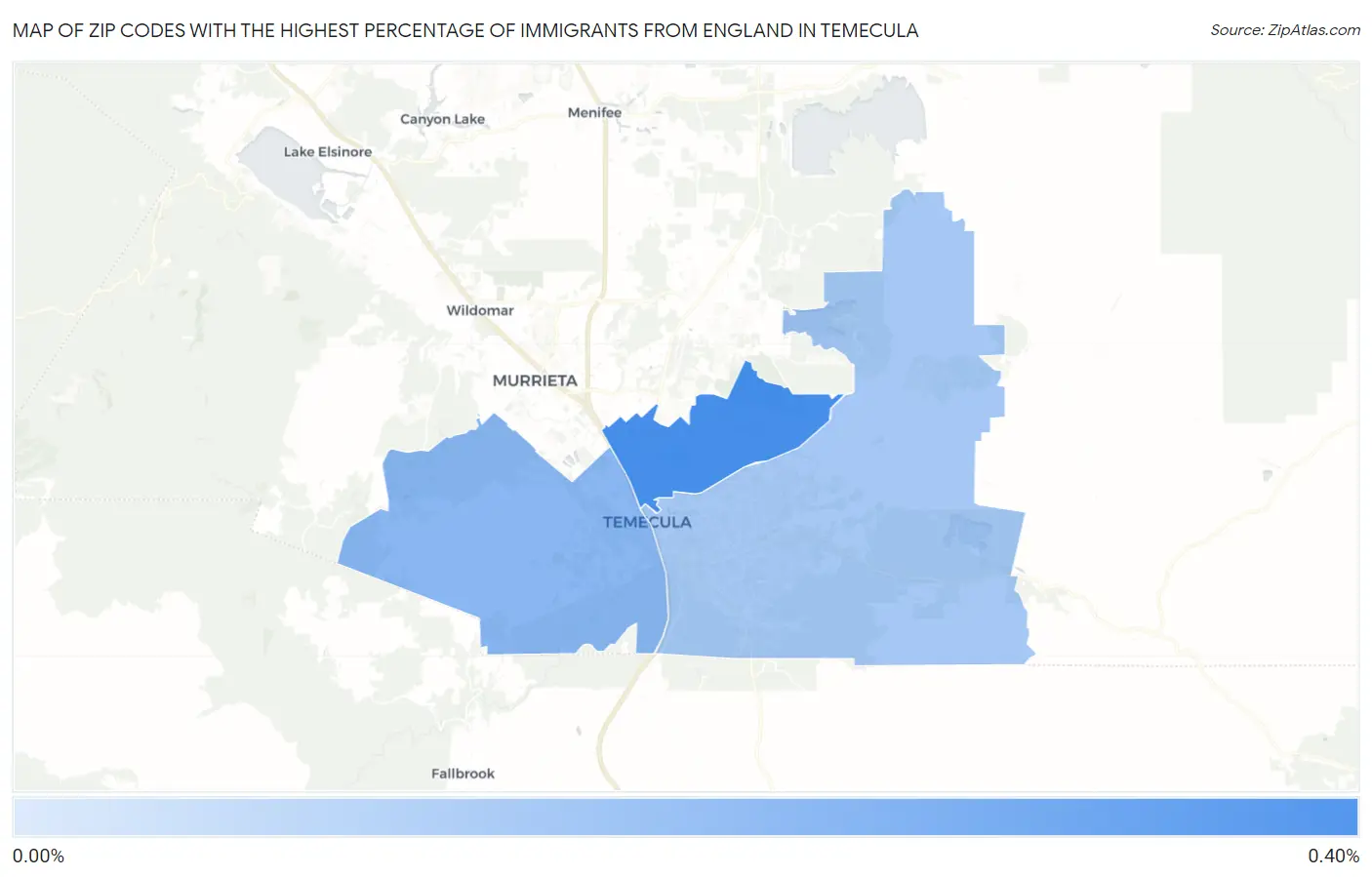 Zip Codes with the Highest Percentage of Immigrants from England in Temecula Map