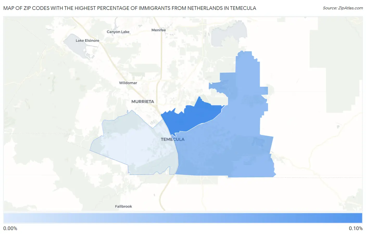 Zip Codes with the Highest Percentage of Immigrants from Netherlands in Temecula Map
