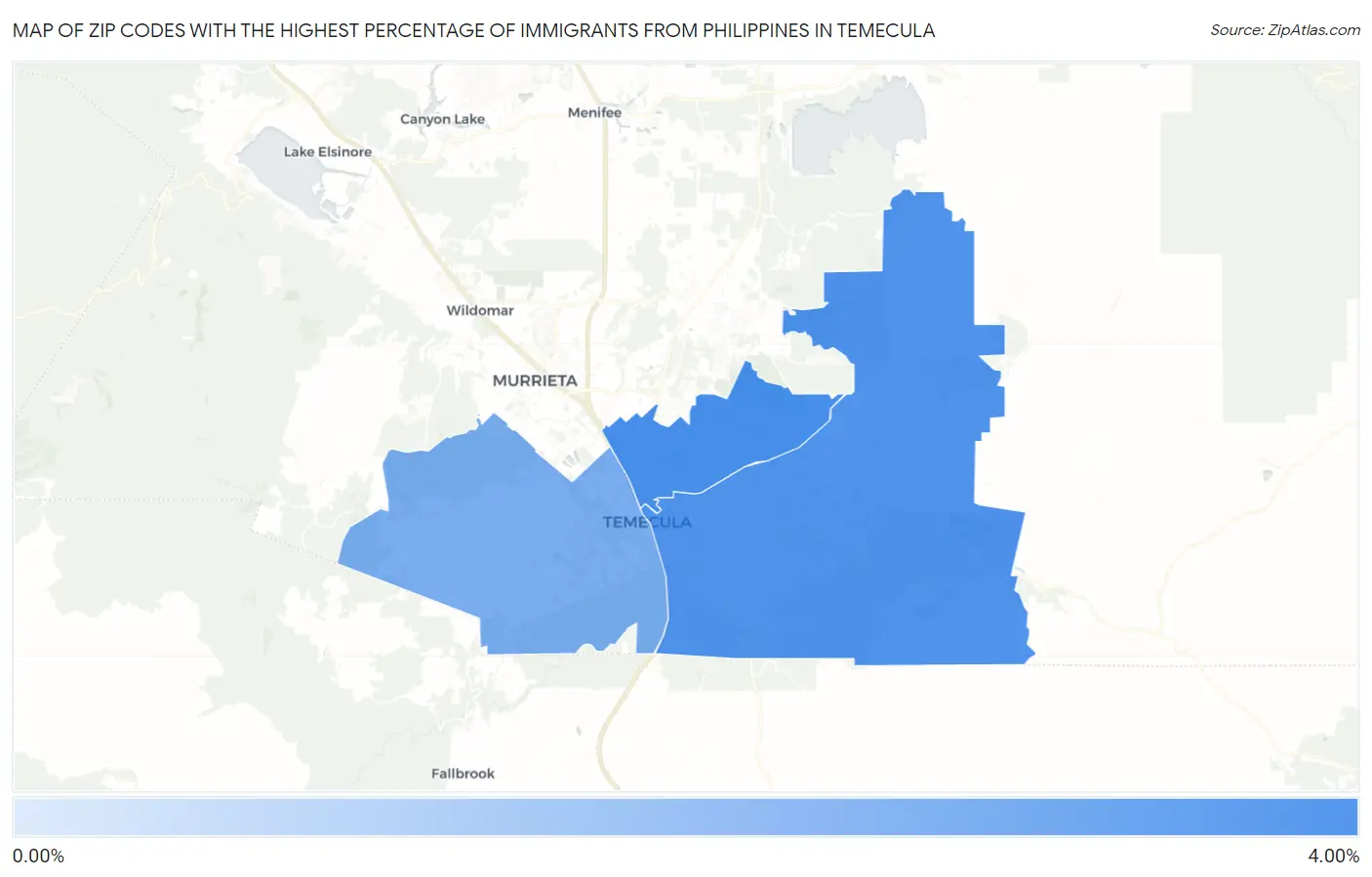 Zip Codes with the Highest Percentage of Immigrants from Philippines in Temecula Map