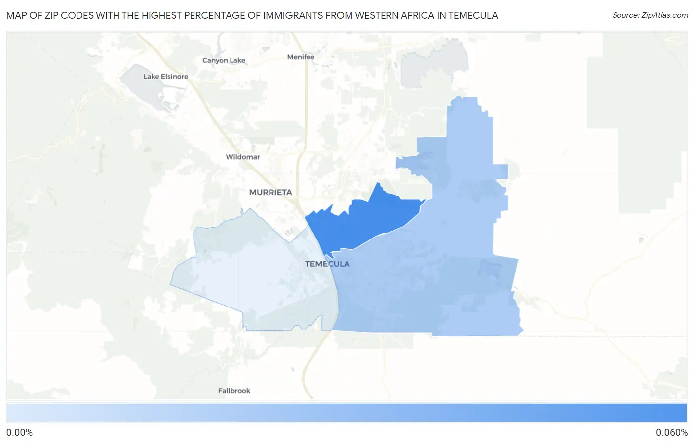 Zip Codes with the Highest Percentage of Immigrants from Western Africa in Temecula Map