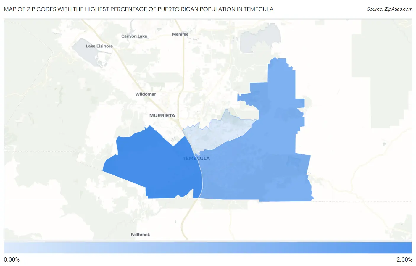 Zip Codes with the Highest Percentage of Puerto Rican Population in Temecula Map