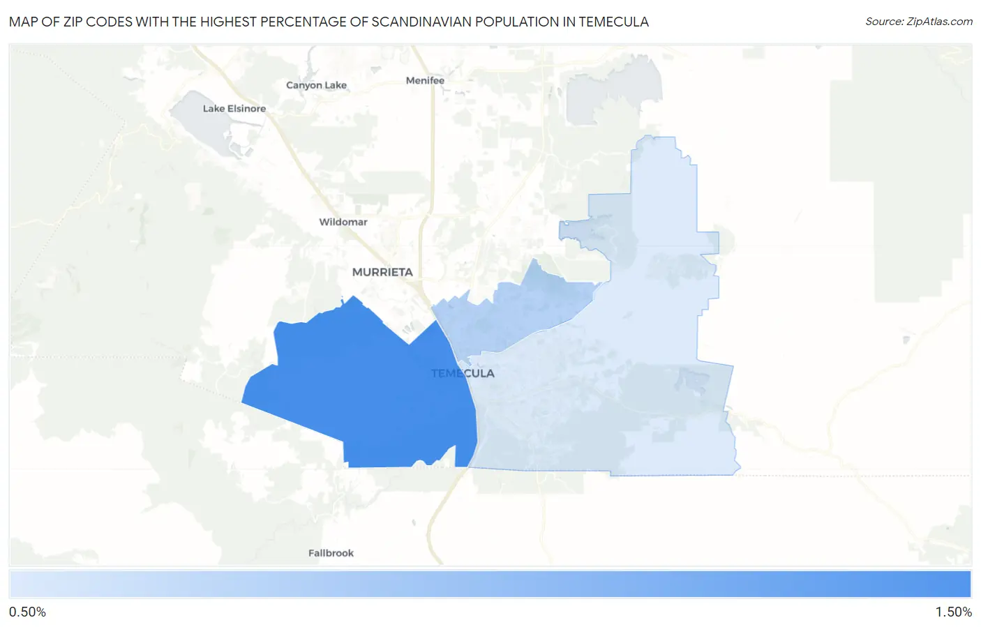 Zip Codes with the Highest Percentage of Scandinavian Population in Temecula Map