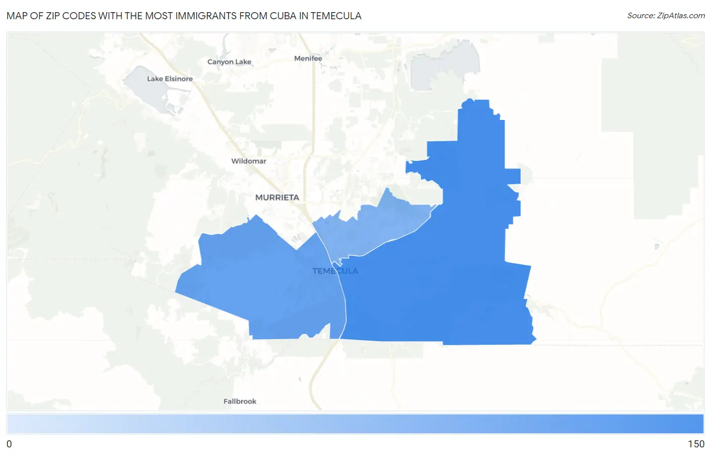 Zip Codes with the Most Immigrants from Cuba in Temecula Map