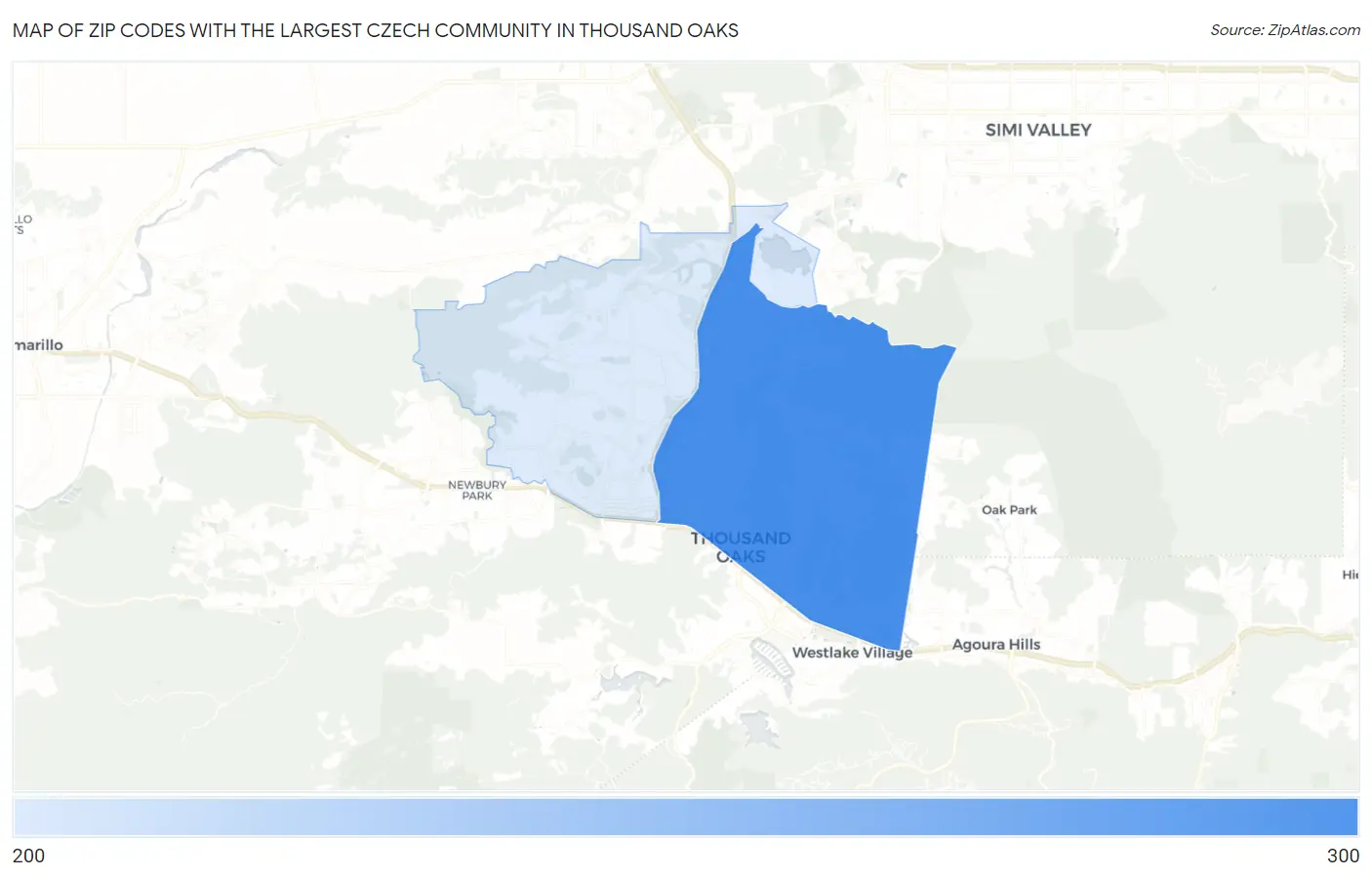 Zip Codes with the Largest Czech Community in Thousand Oaks Map