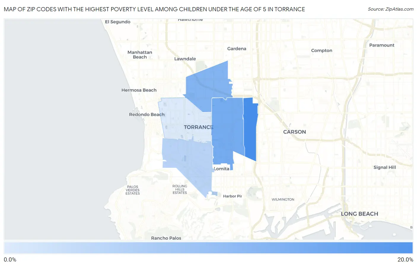 Zip Codes with the Highest Poverty Level Among Children Under the Age of 5 in Torrance Map