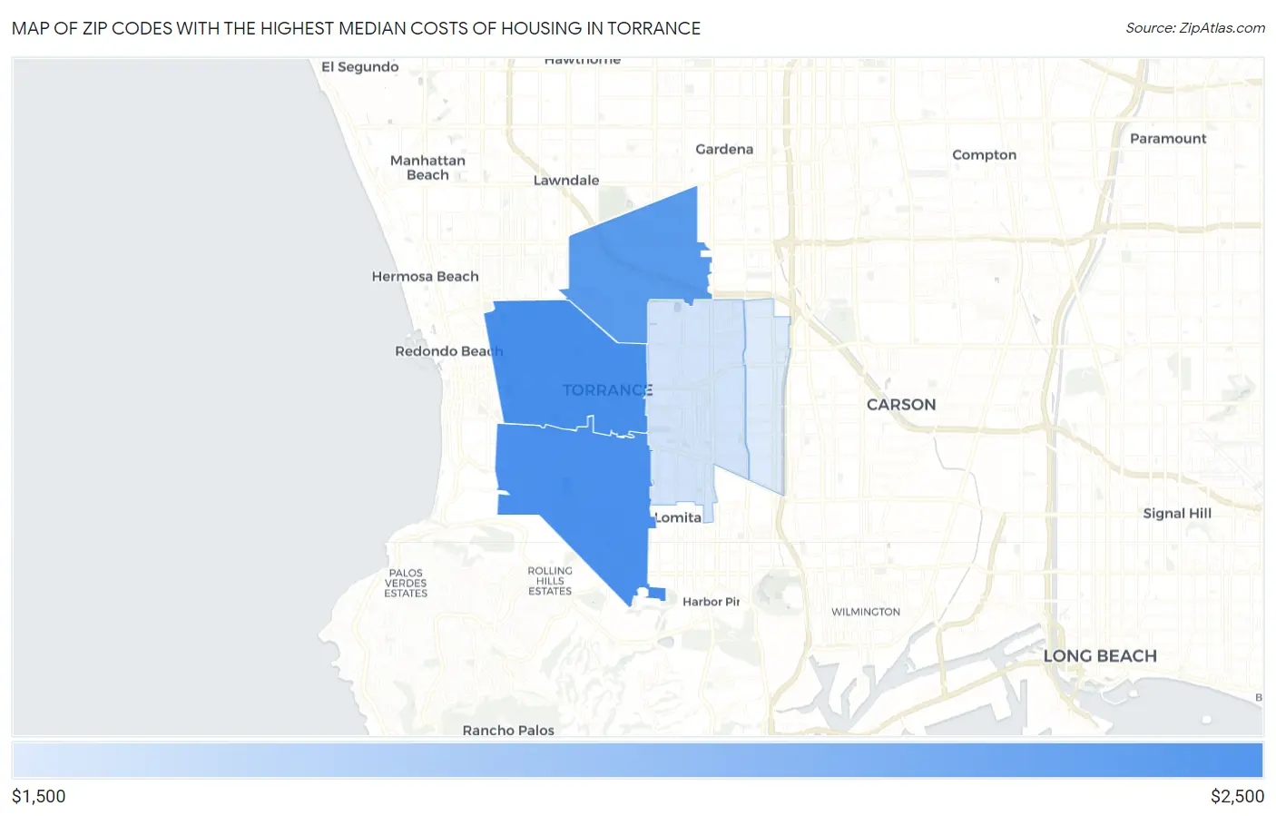 Zip Codes with the Highest Median Costs of Housing in Torrance Map