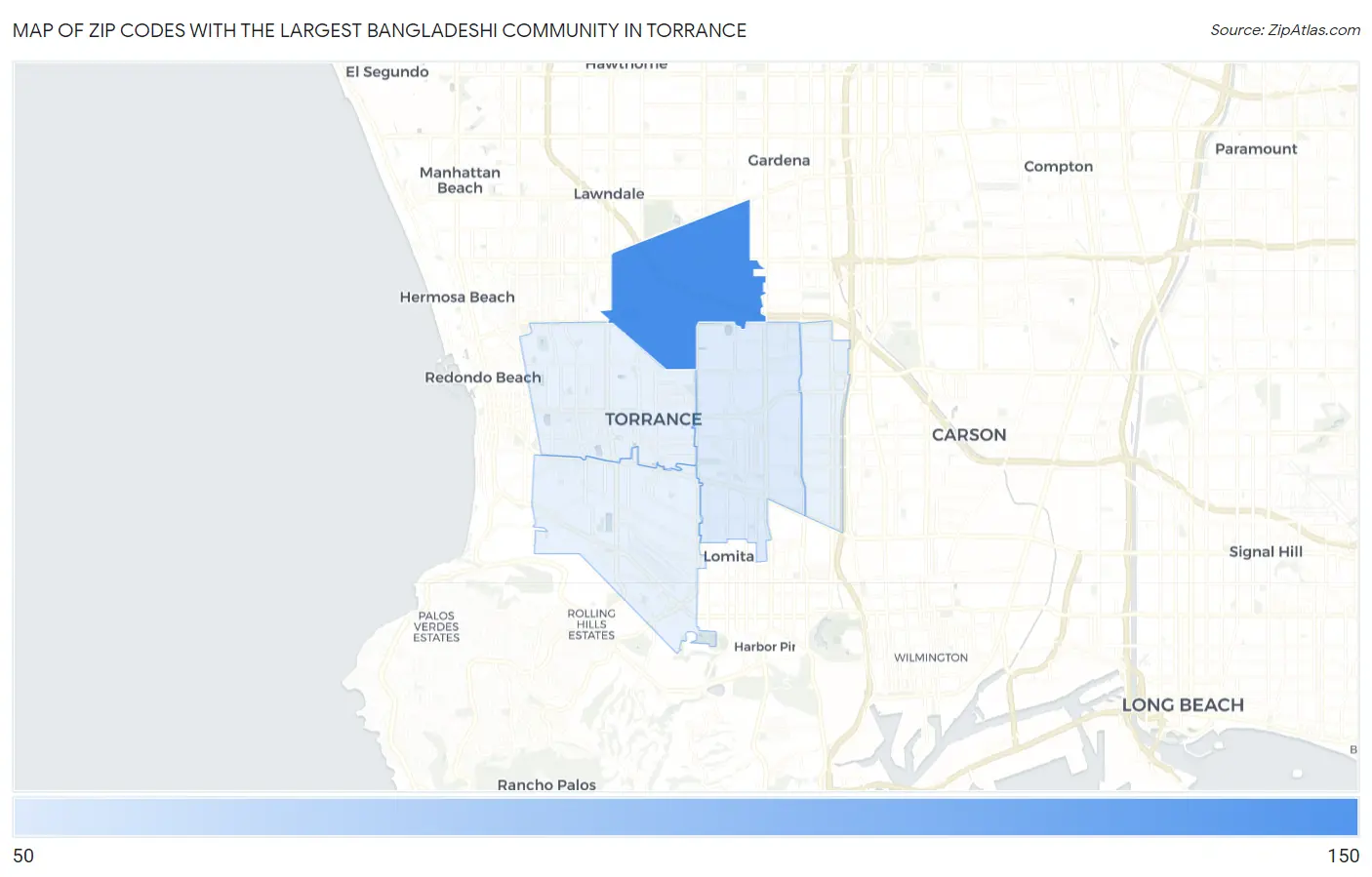Zip Codes with the Largest Bangladeshi Community in Torrance Map