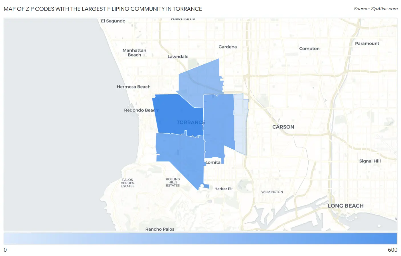 Zip Codes with the Largest Filipino Community in Torrance Map