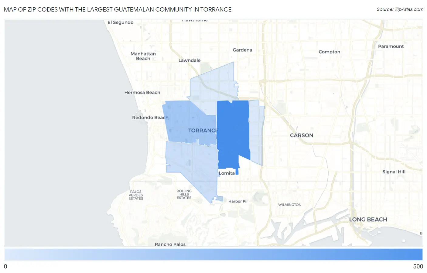Zip Codes with the Largest Guatemalan Community in Torrance Map