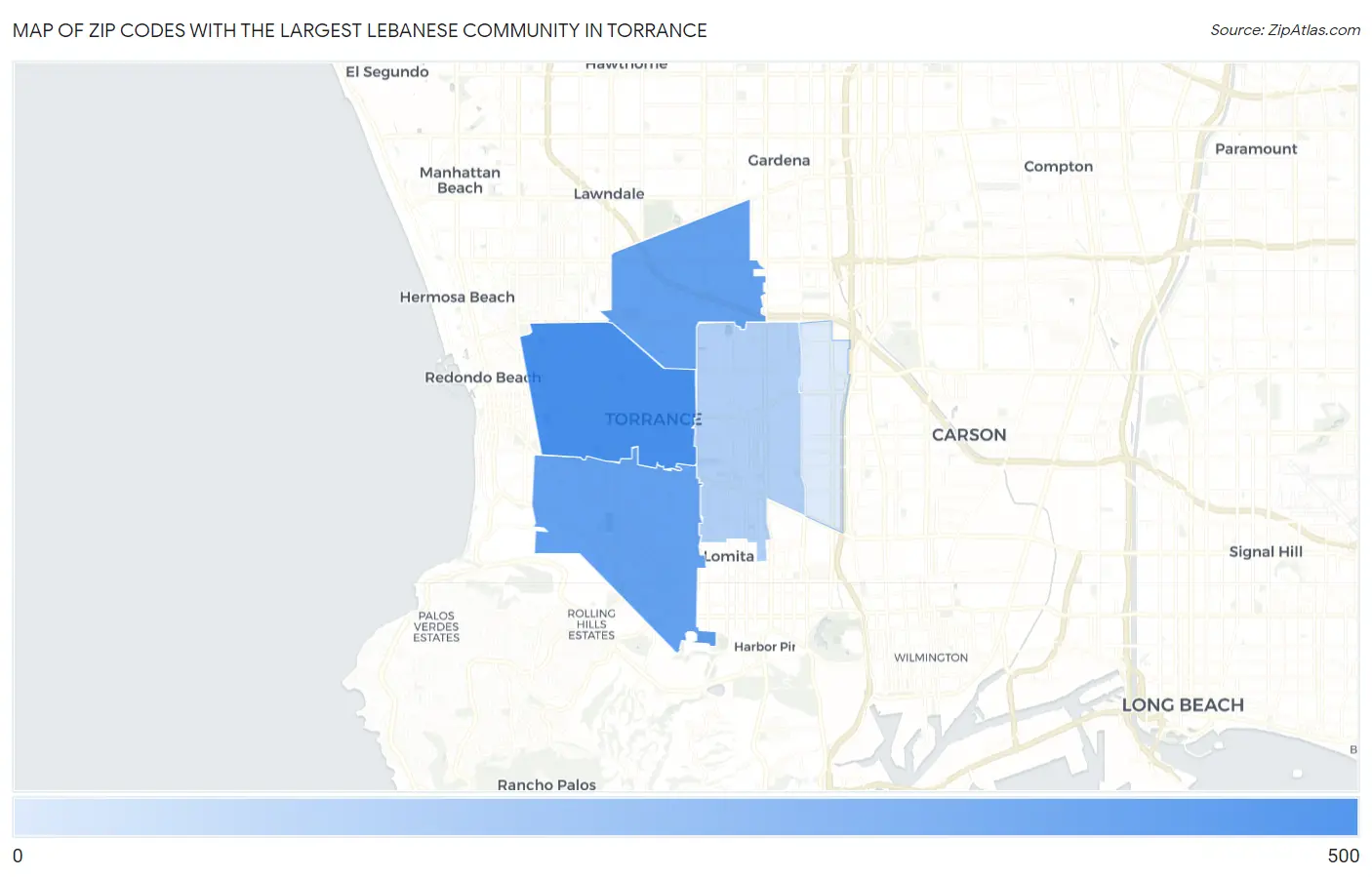 Zip Codes with the Largest Lebanese Community in Torrance Map