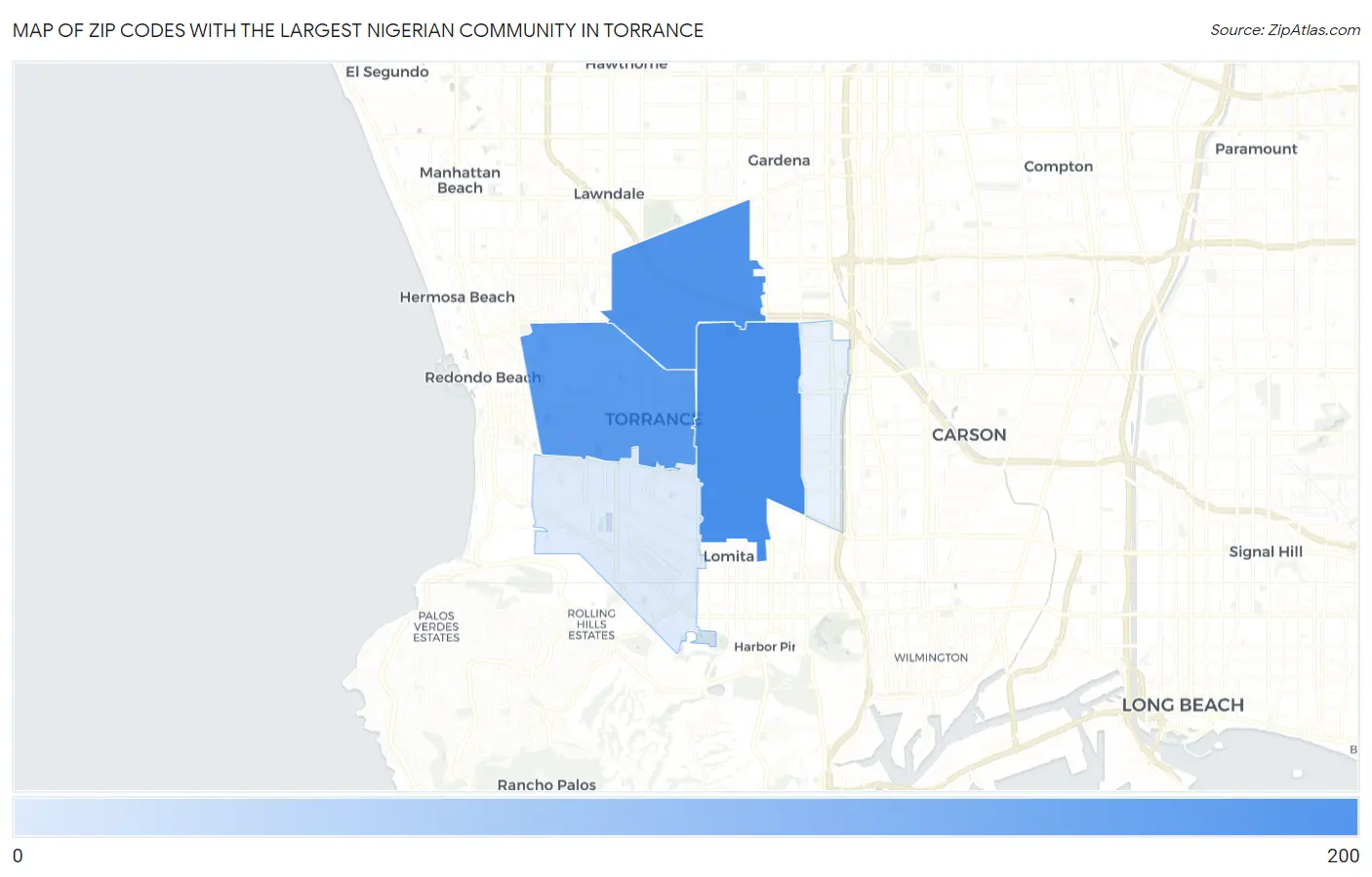 Zip Codes with the Largest Nigerian Community in Torrance Map