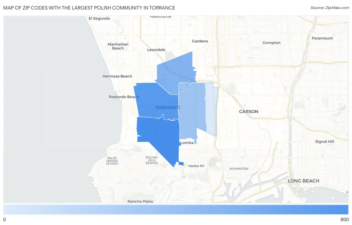 Zip Codes with the Largest Polish Community in Torrance Map