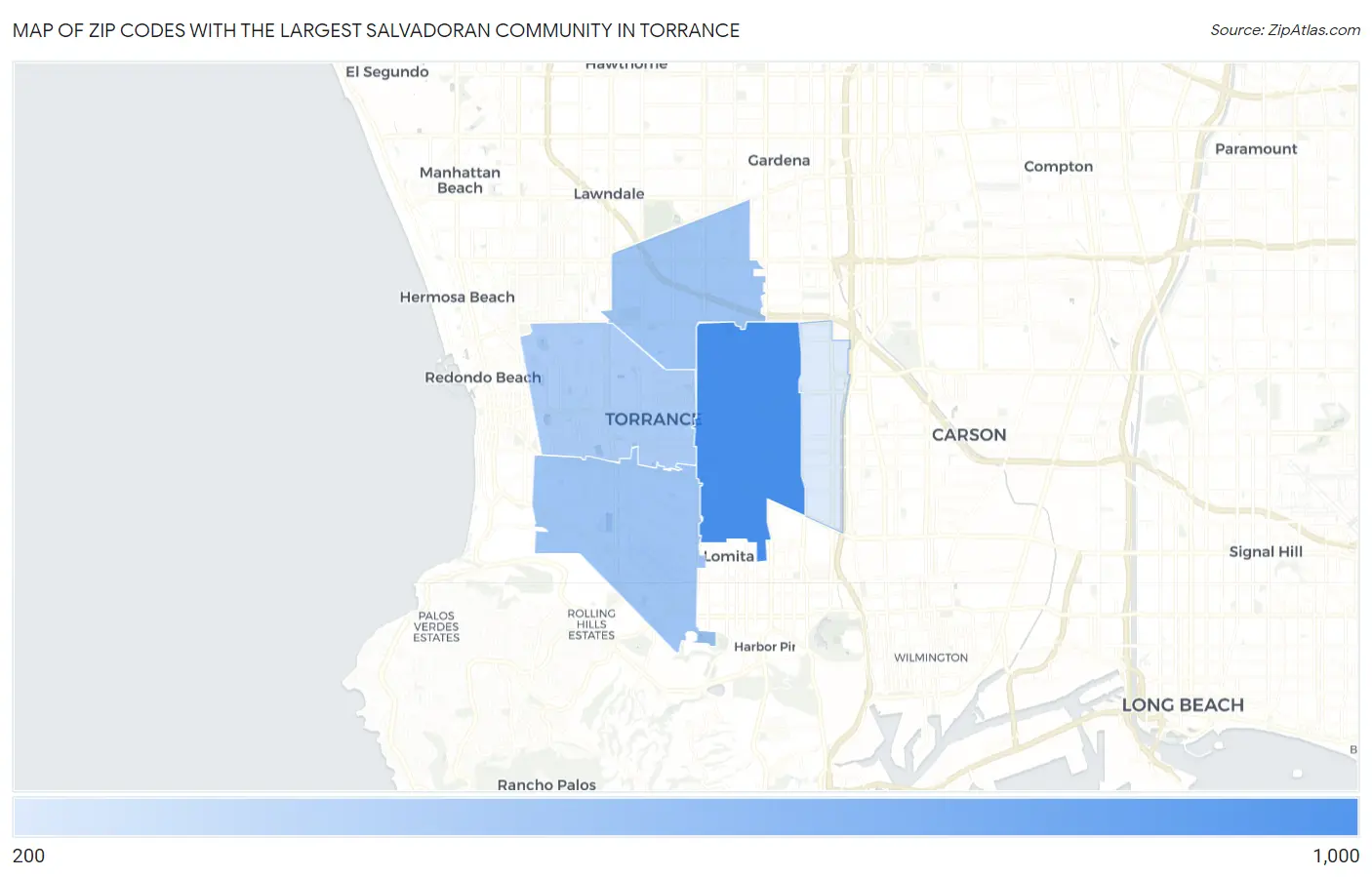 Zip Codes with the Largest Salvadoran Community in Torrance Map