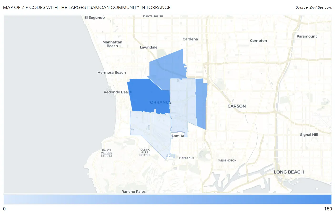 Zip Codes with the Largest Samoan Community in Torrance Map