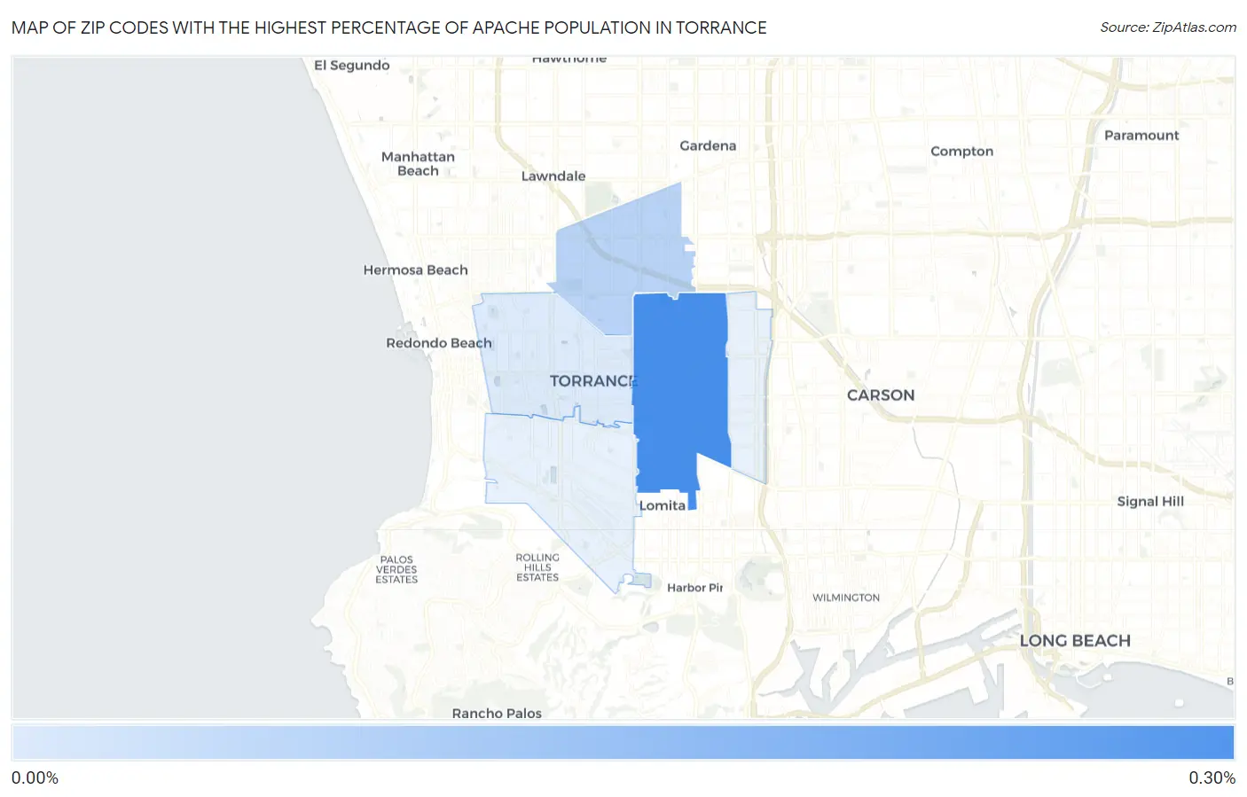 Zip Codes with the Highest Percentage of Apache Population in Torrance Map