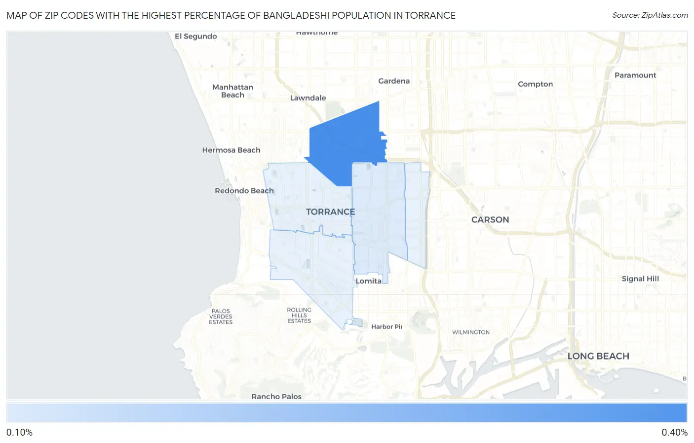 Zip Codes with the Highest Percentage of Bangladeshi Population in Torrance Map
