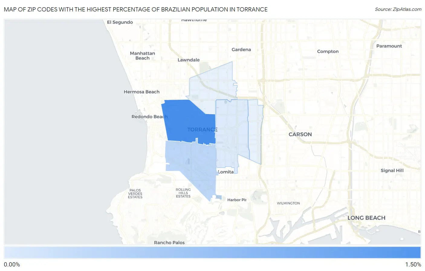 Zip Codes with the Highest Percentage of Brazilian Population in Torrance Map